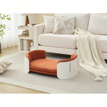 Scandinavian Style Elevated Cat Couch Bed With Removable Mattress Cover For Indoor Cats And Small Pets In White And Grey