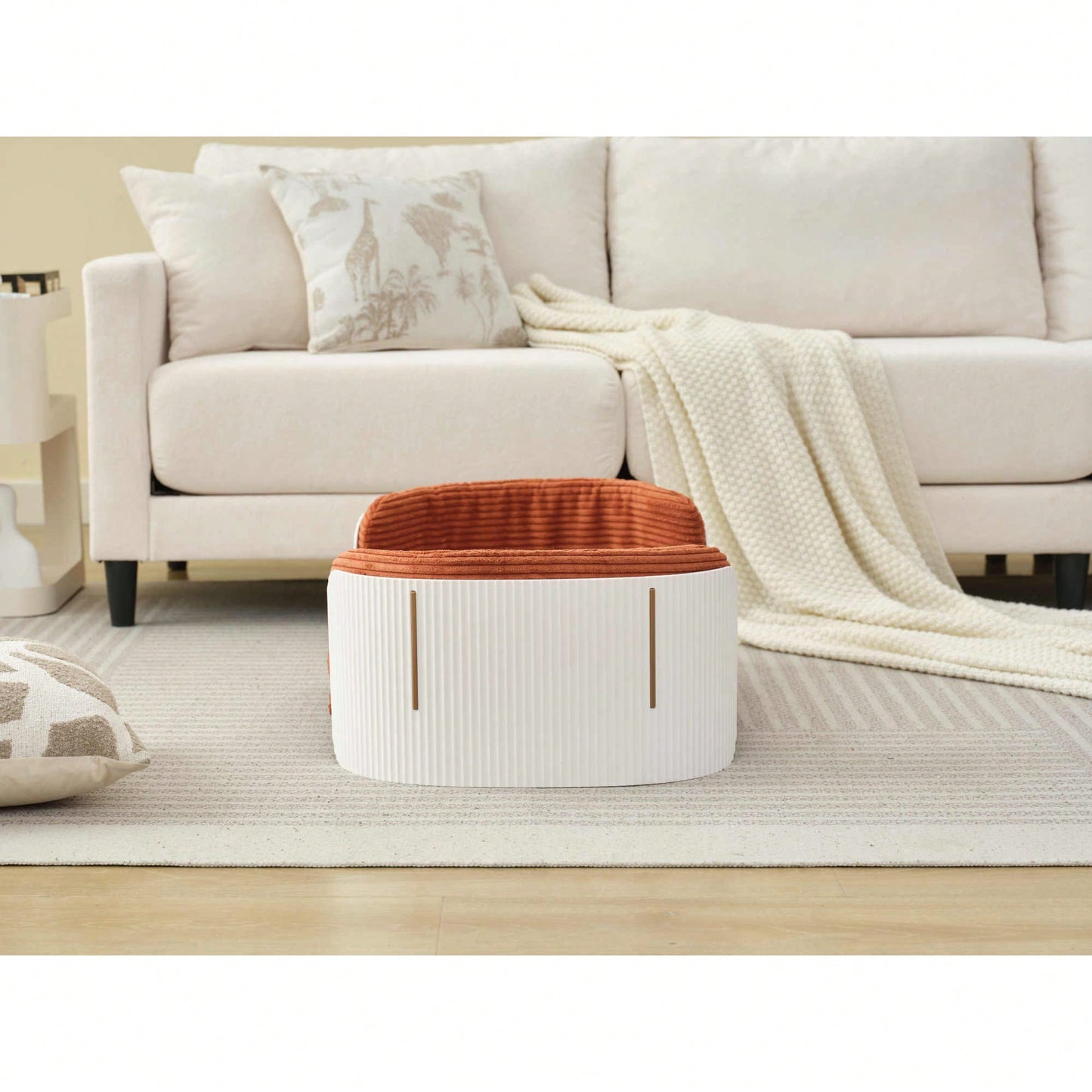 Scandinavian Style Elevated Cat Couch Bed With Removable Mattress Cover For Indoor Cats And Small Pets In White And Grey