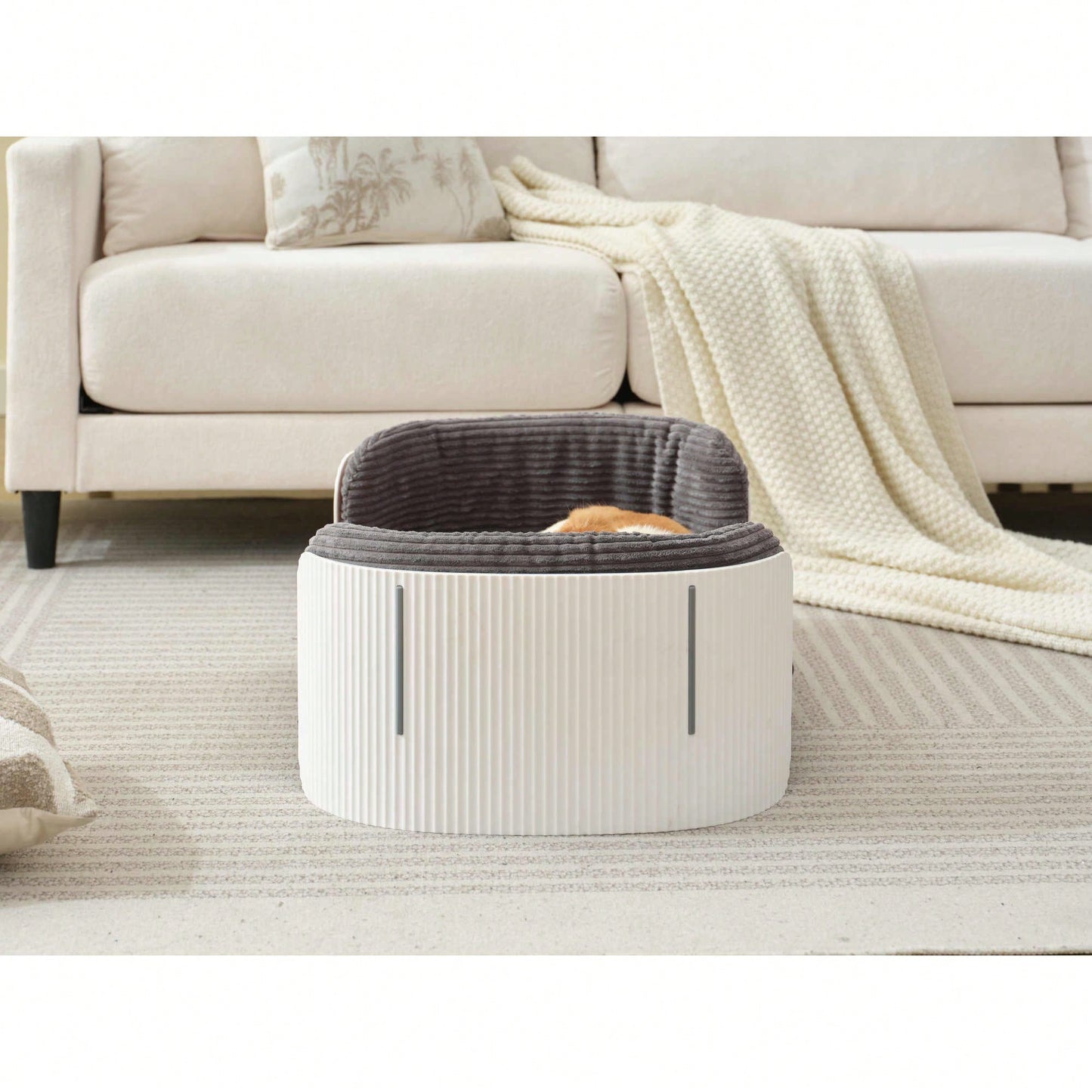 Scandinavian Style Elevated Cat Couch Bed With Removable Mattress Cover For Indoor Cats And Small Pets In White And Grey