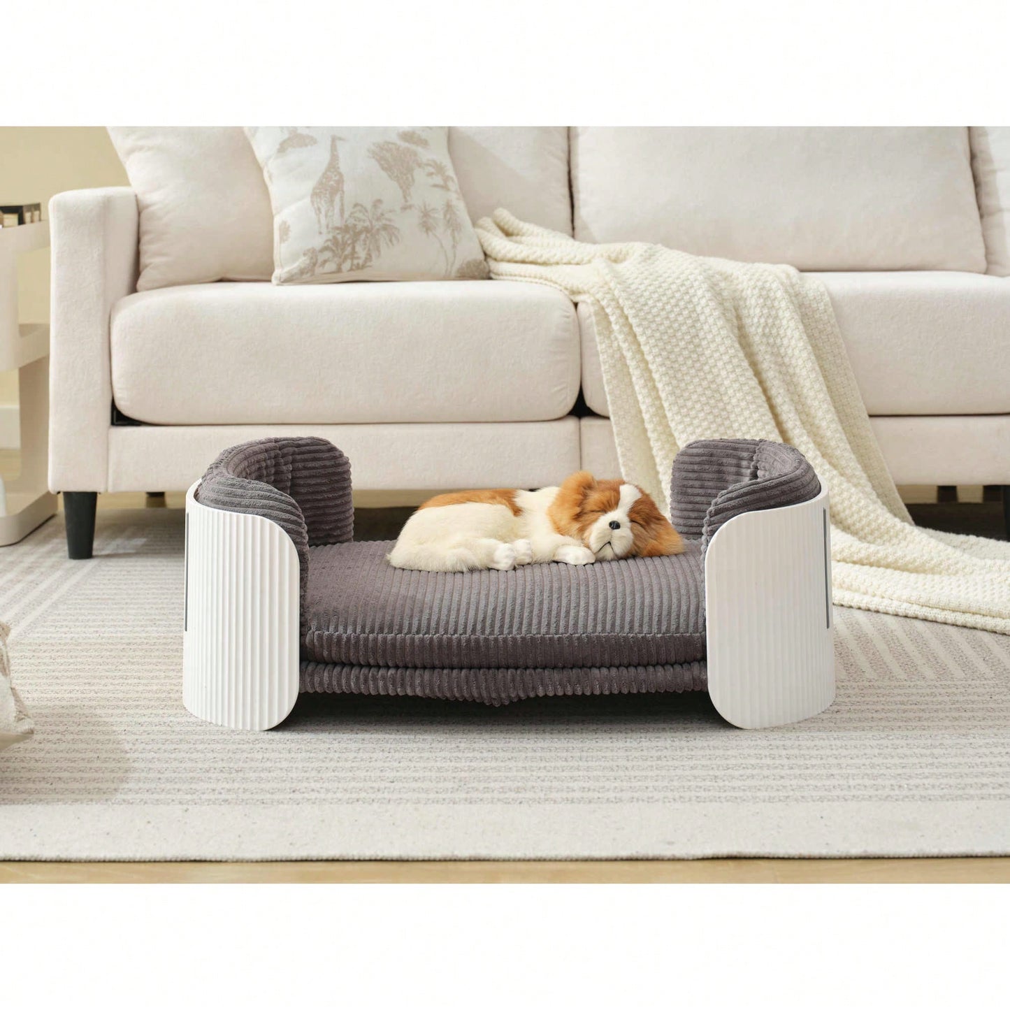 Scandinavian Style Elevated Cat Couch Bed With Removable Mattress Cover For Indoor Cats And Small Pets In White And Grey