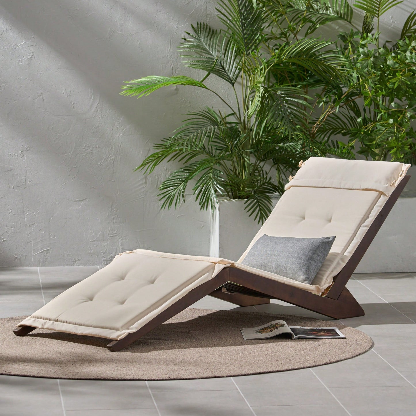 Comfortable Wooden Folding Lounger For Outdoor Relaxation And Patio Use