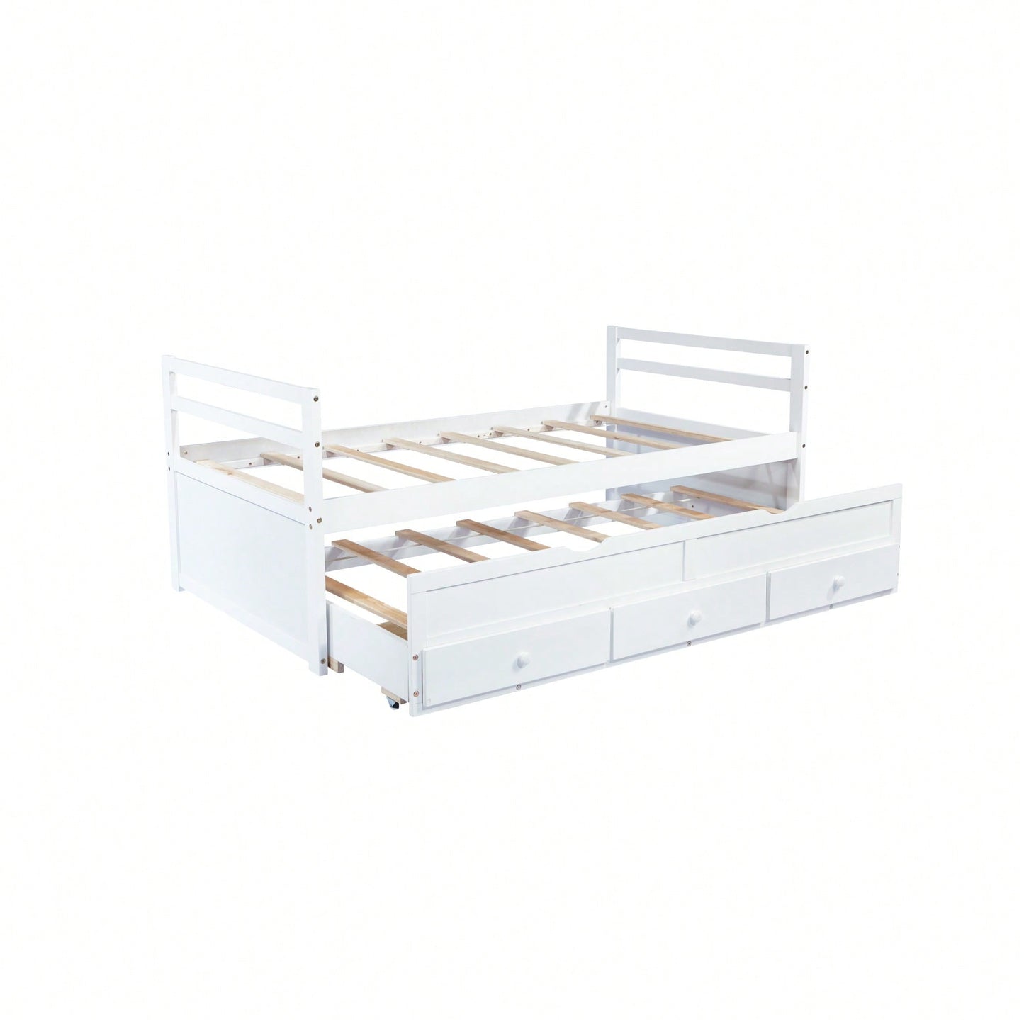 Twin Size Pine Wood Bed With Headboard Footboard Trundle And Storage Drawers In Grey