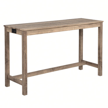 4-Piece Brown Bar Table Set With Power Outlet And 3 Padded Stools For Dining Room, Living Room And Game Room