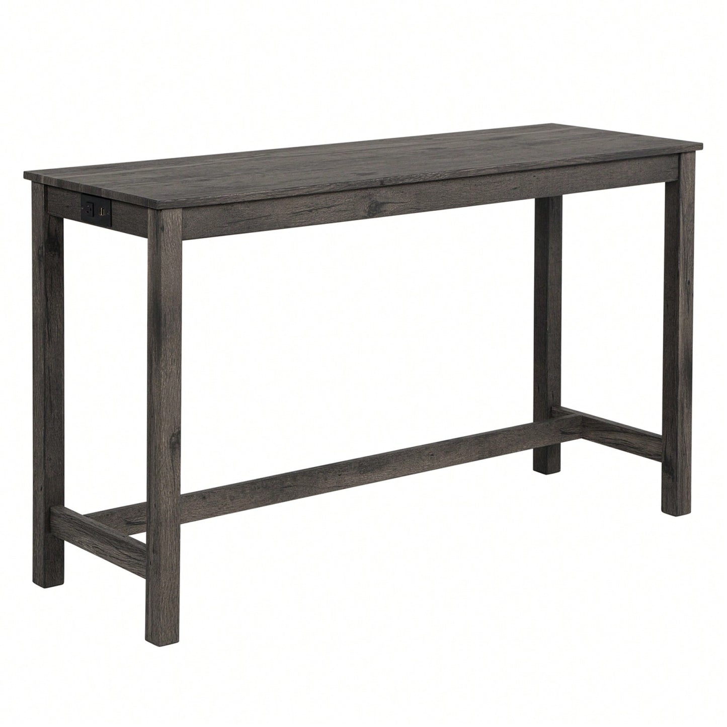 4-Piece Brown Bar Table Set With Power Outlet And 3 Padded Stools For Dining Room, Living Room And Game Room