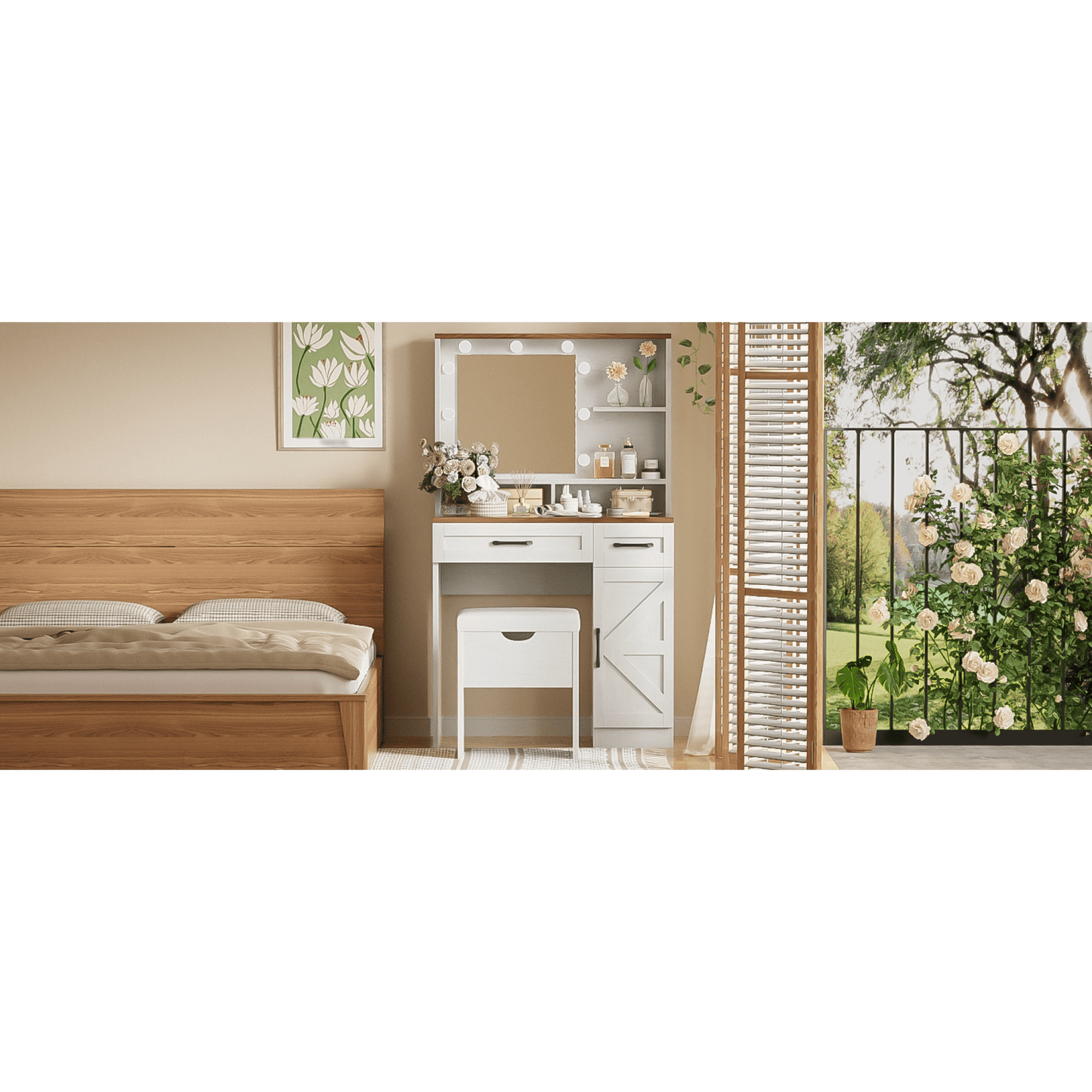 Elegant Makeup Vanity Desk With Mirror And LED Lights, 3 Lighting Modes, Dressing Table With Adjustable Shelves, White Finish