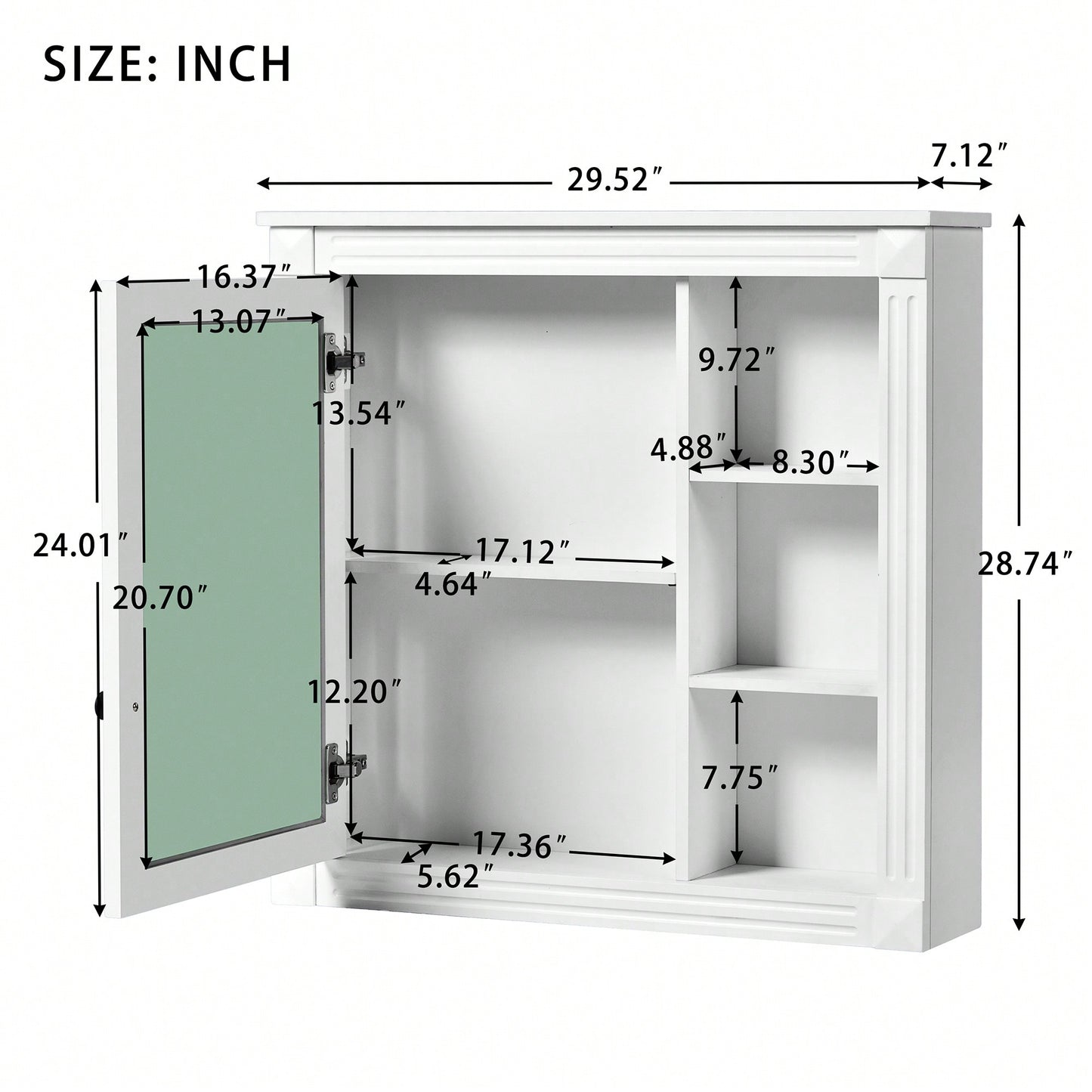 Wall Mounted Bathroom Mirror Cabinet With Storage Organizer And Over The Toilet Shelves In White