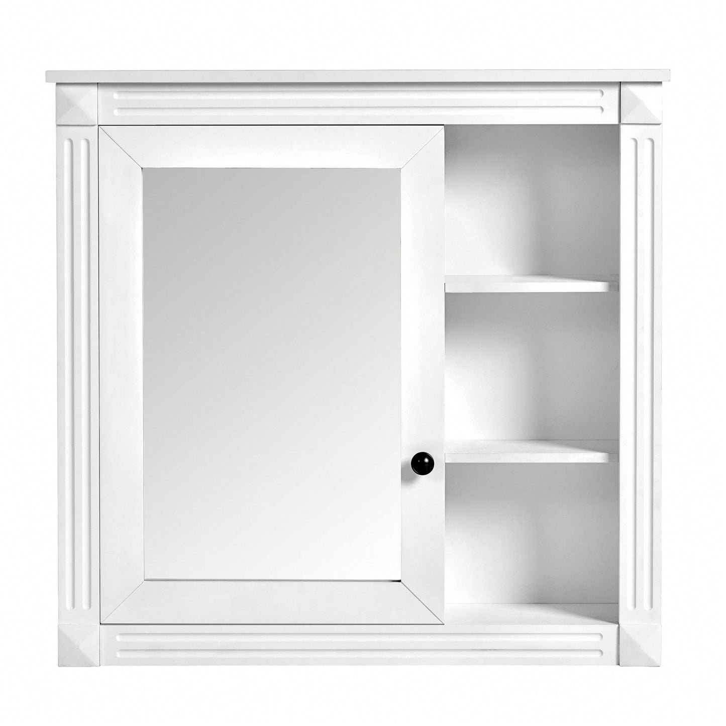 Wall Mounted Bathroom Mirror Cabinet With Storage Organizer And Over The Toilet Shelves In White