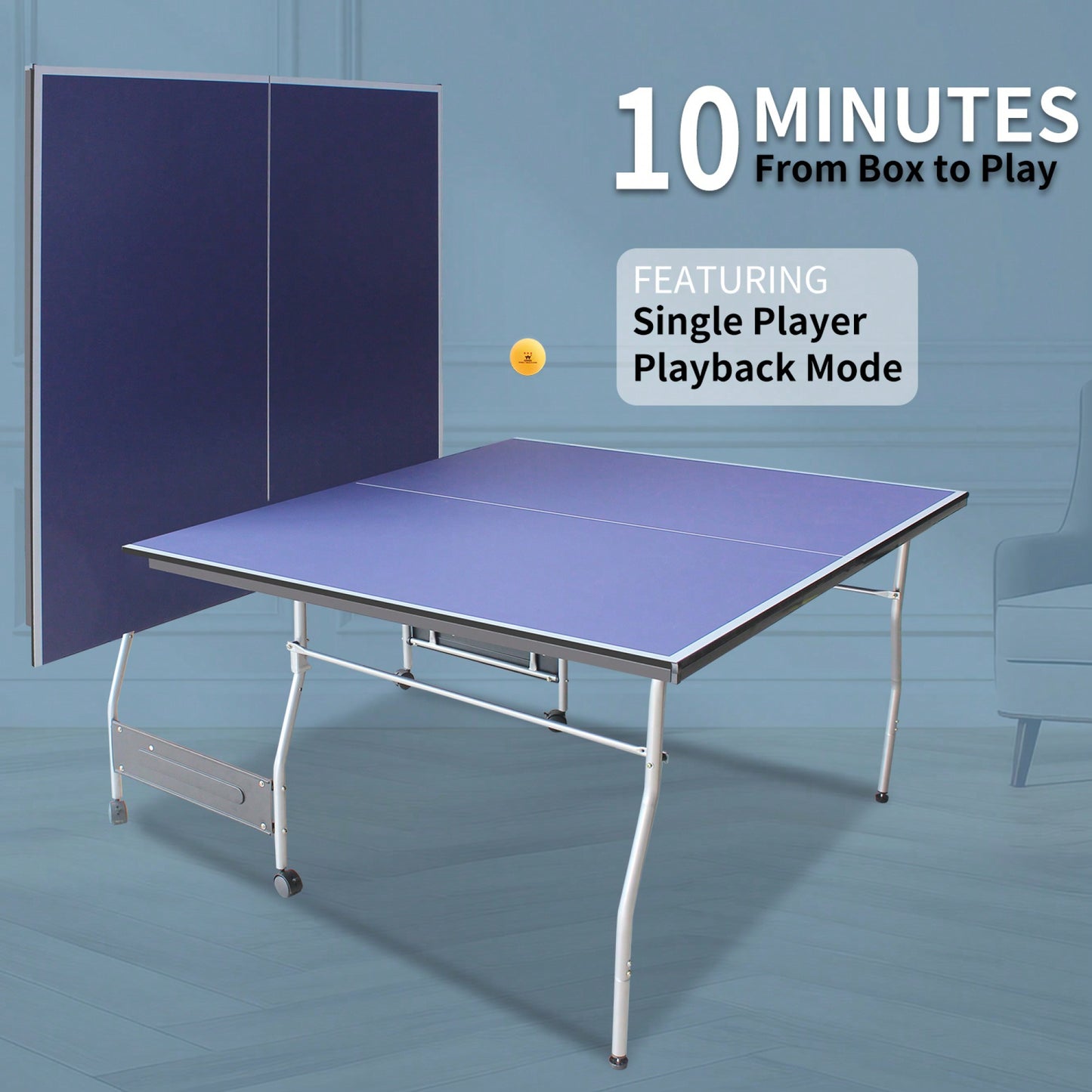 Portable 8ft Foldable Table Tennis Table Set For Indoor Outdoor Play With Net 2 Paddles And 3 Balls
