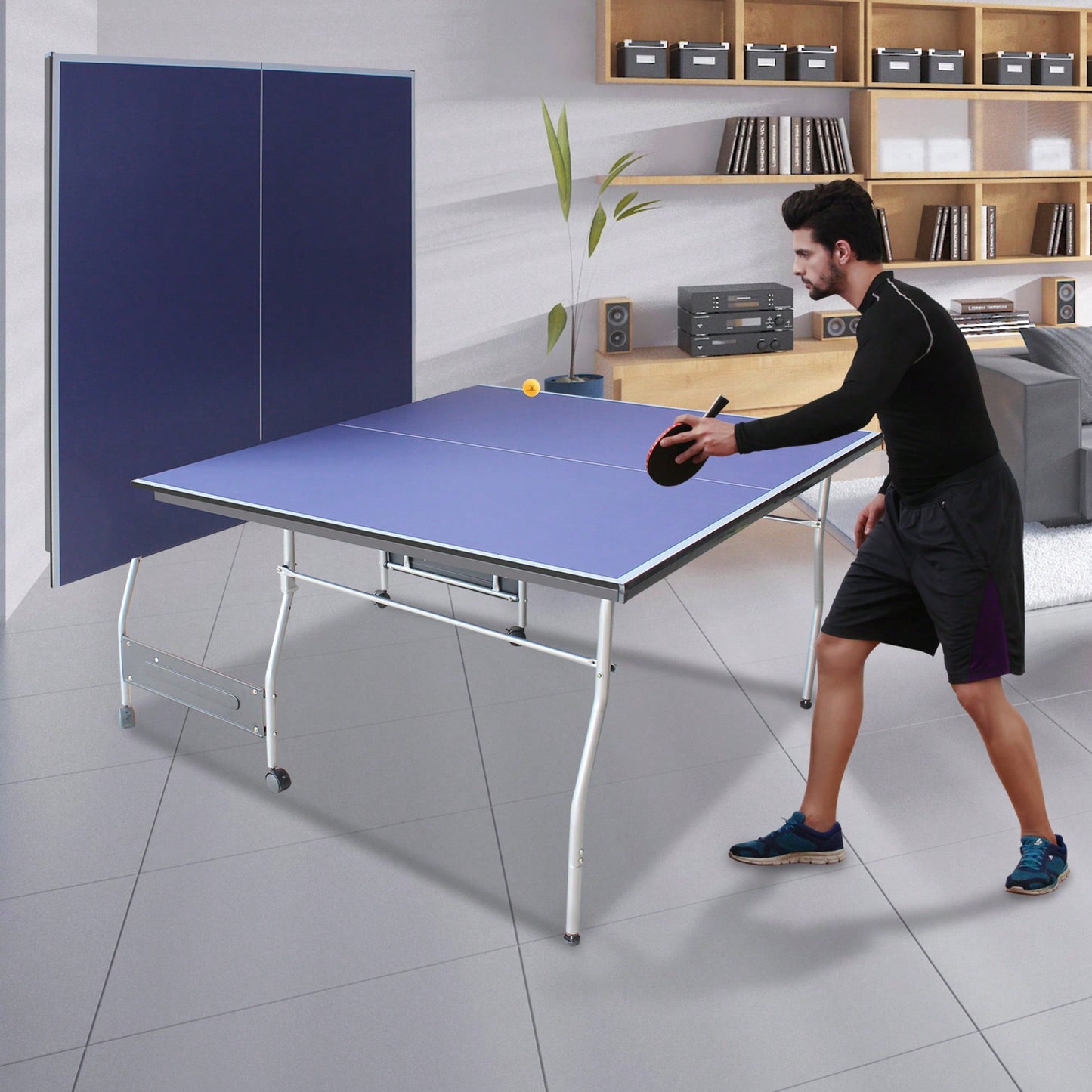 Portable 8ft Foldable Table Tennis Table Set For Indoor Outdoor Play With Net 2 Paddles And 3 Balls