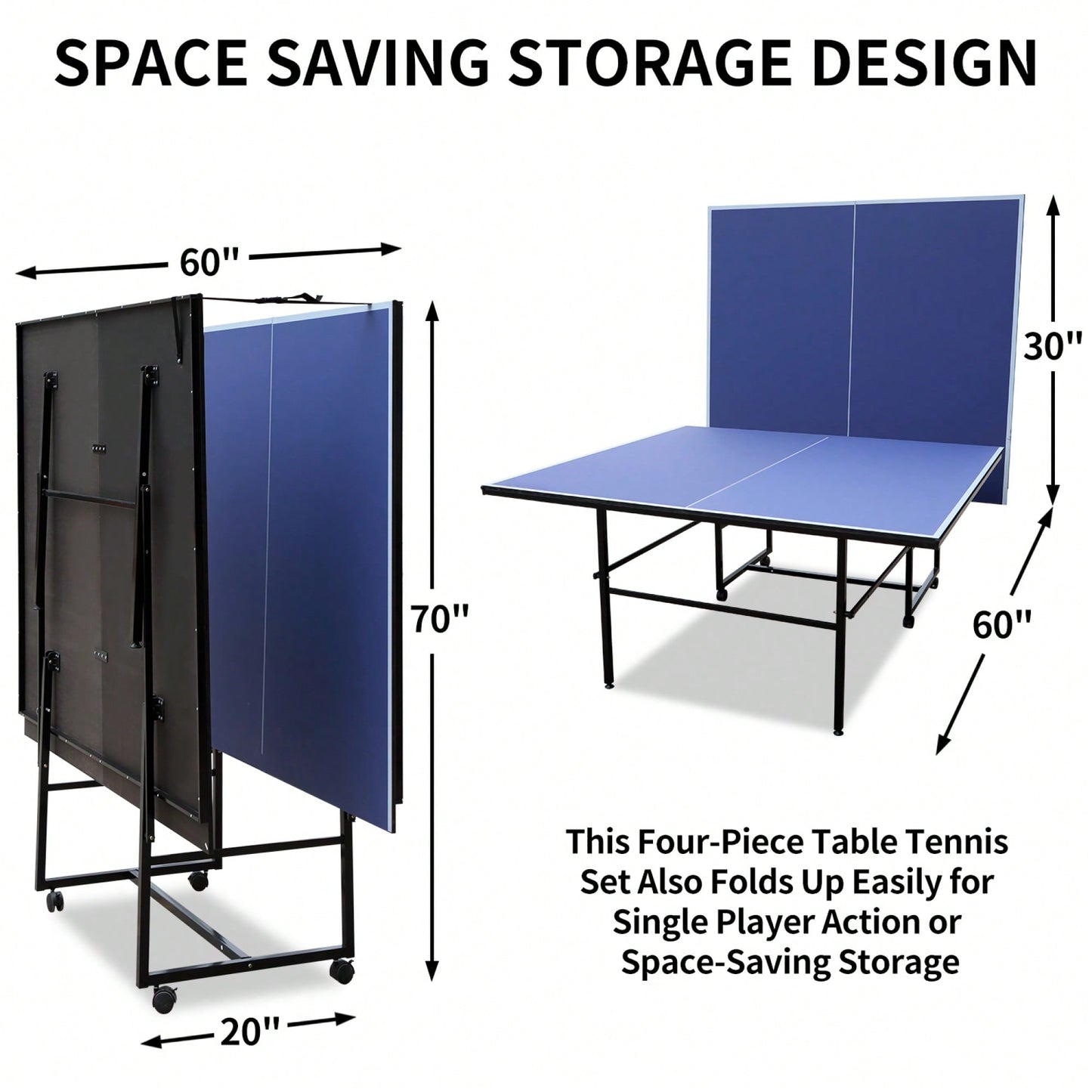 Foldable 9ft Portable Table Tennis Table Set With Net, 2 Paddles And 3 Balls For Indoor Play
