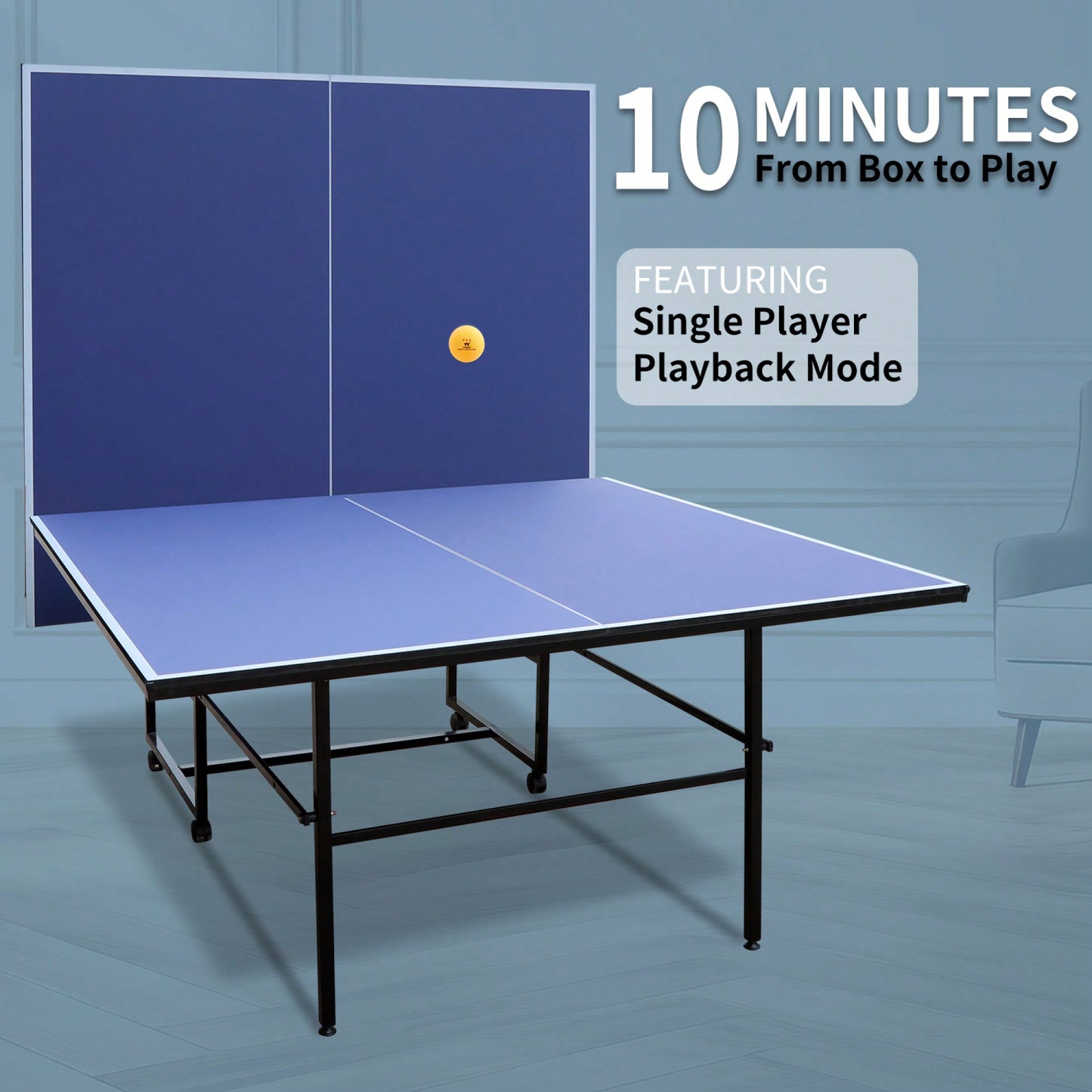 Foldable 9ft Portable Table Tennis Table Set With Net, 2 Paddles And 3 Balls For Indoor Play