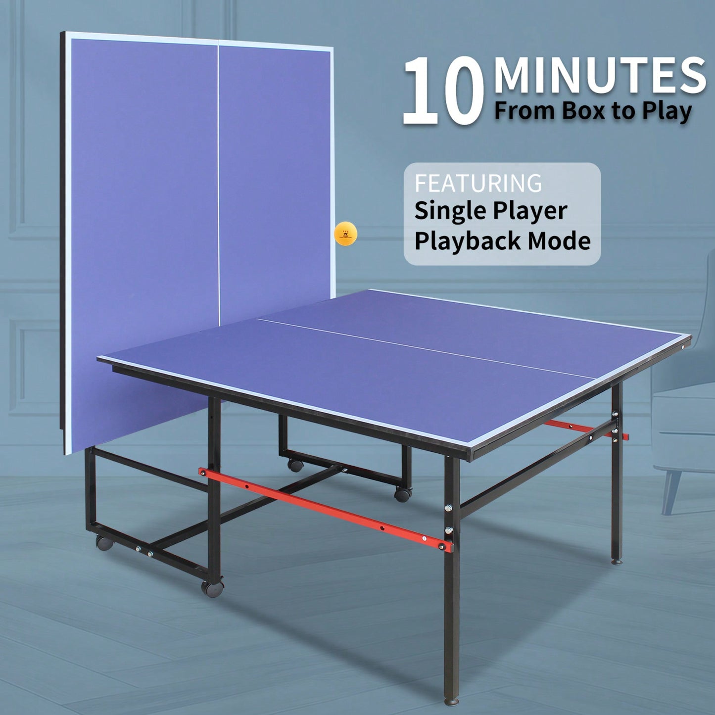 Portable 8ft Foldable Table Tennis Table Set For Indoor Outdoor Play With Net 2 Paddles And 3 Balls
