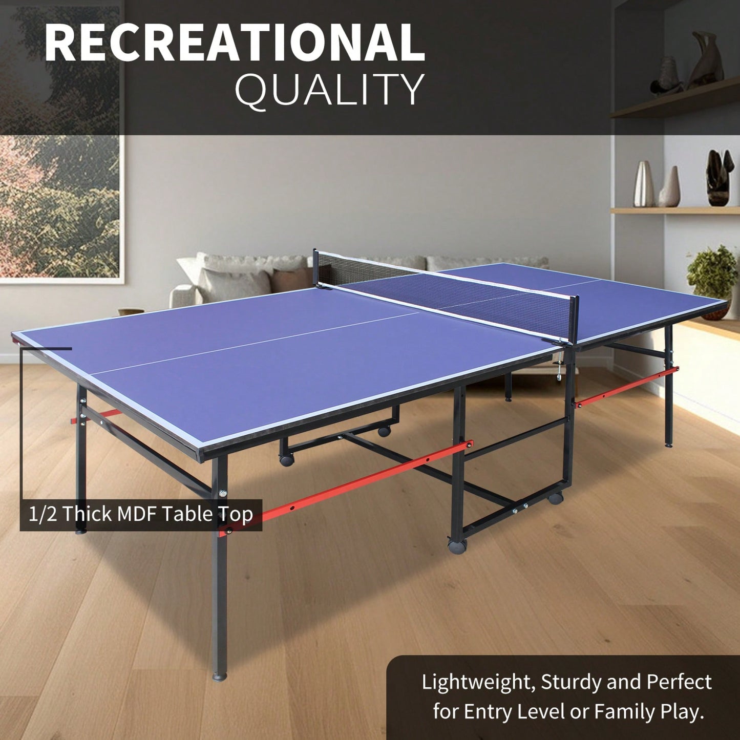 Portable 8ft Foldable Table Tennis Table Set For Indoor Outdoor Play With Net 2 Paddles And 3 Balls