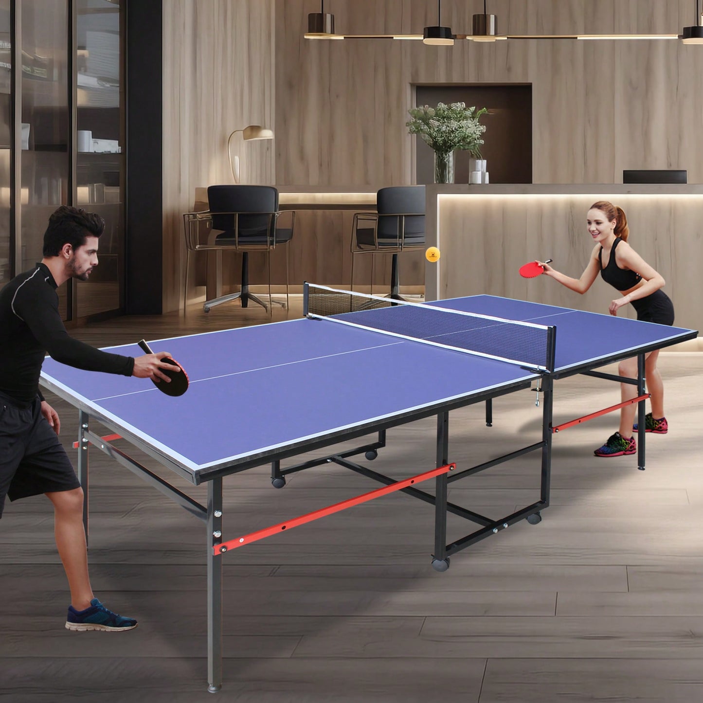 Portable 8ft Foldable Table Tennis Table Set For Indoor Outdoor Play With Net 2 Paddles And 3 Balls