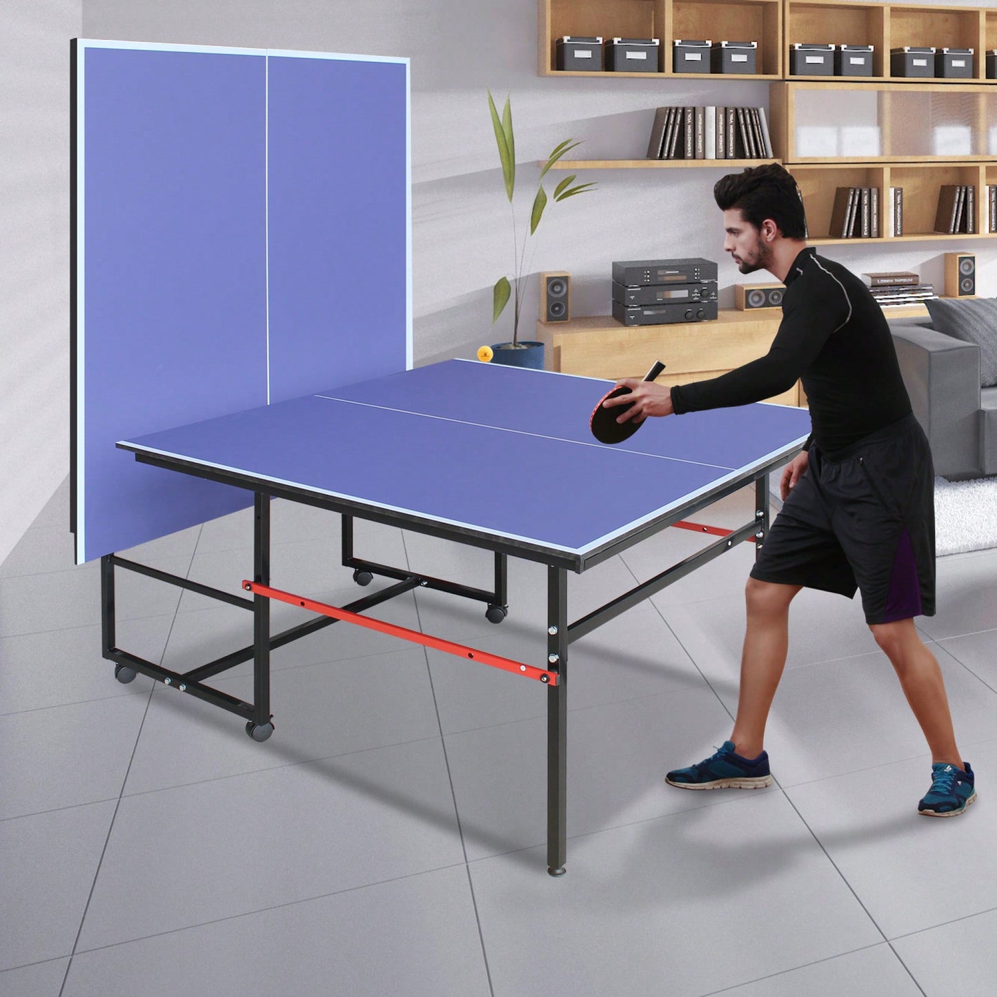 Portable 8ft Foldable Table Tennis Table Set For Indoor Outdoor Play With Net 2 Paddles And 3 Balls