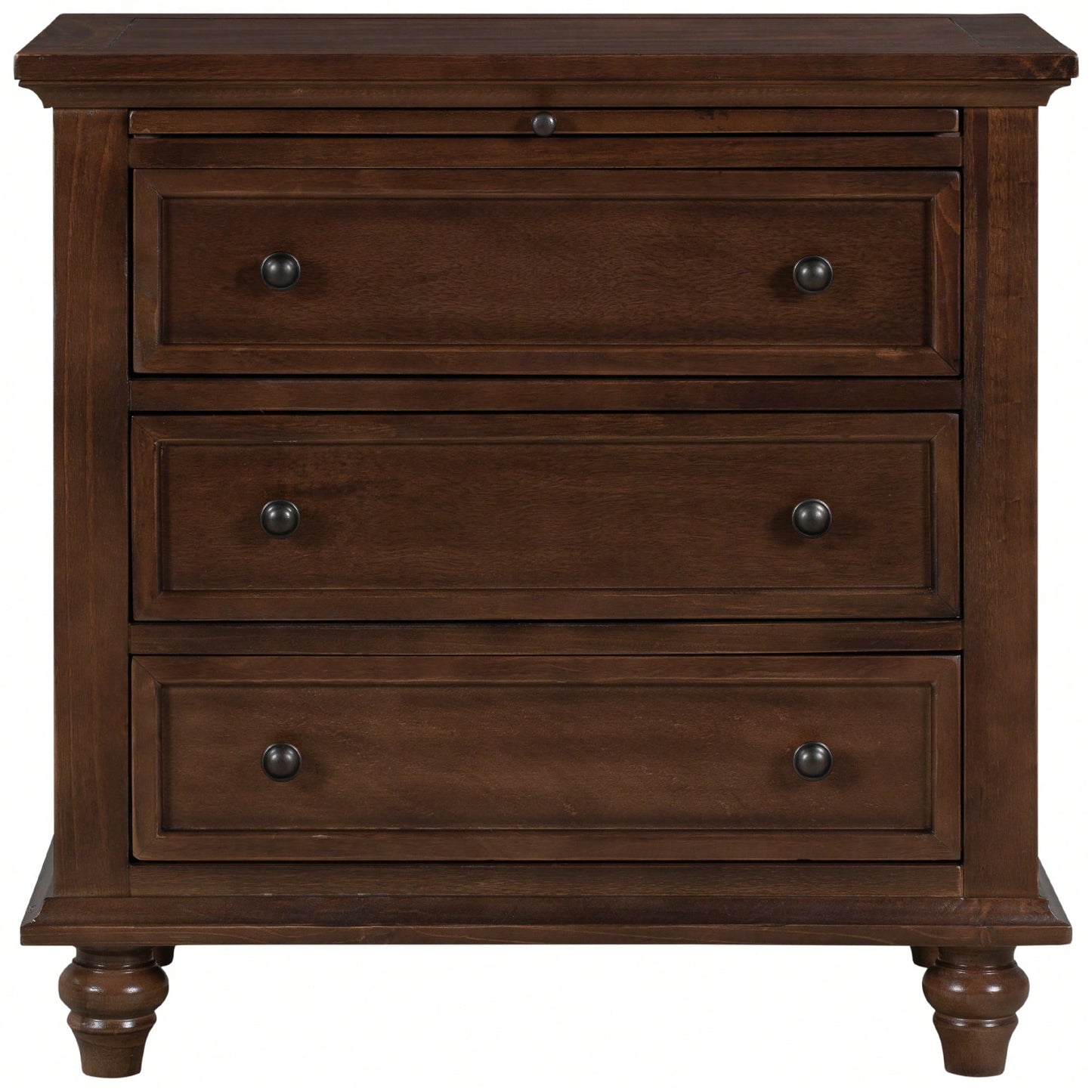 3-Drawer Wooden Storage Cabinet With Pull-Out Tray For Living Room Or Bedroom End Table