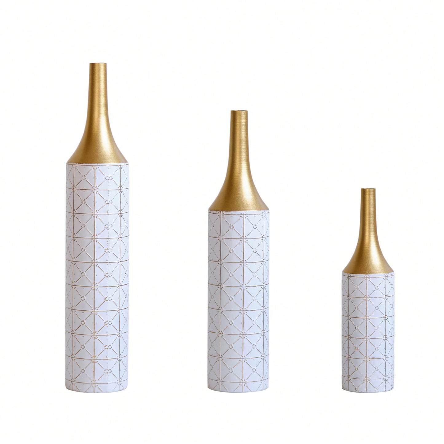 Elegant Set Of 3 Glazed Floor Metal Vases For Home Decor 24in 28.7in 33.5in Height