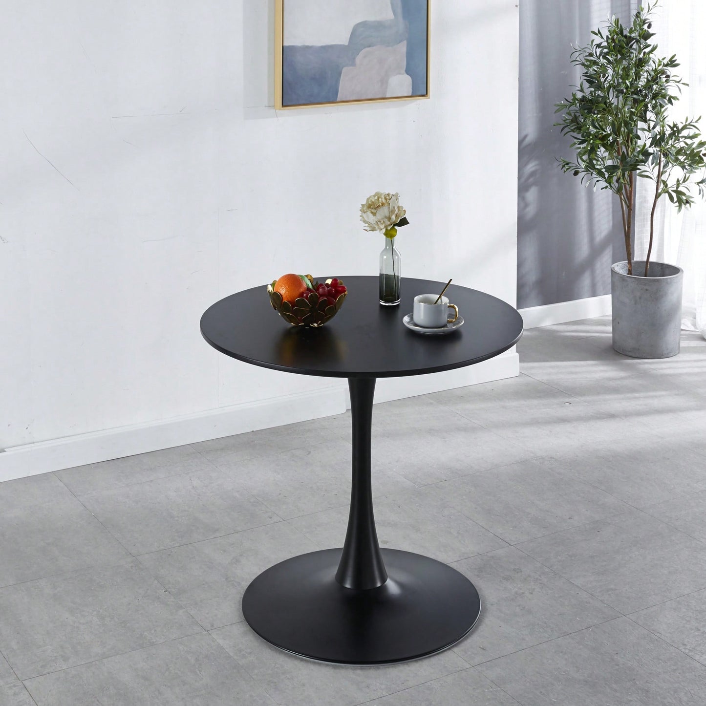 Mid-Century Modern Round Dining Table For 2-4 People, Stylish MDF Top Pedestal Table, Versatile End And Coffee Table