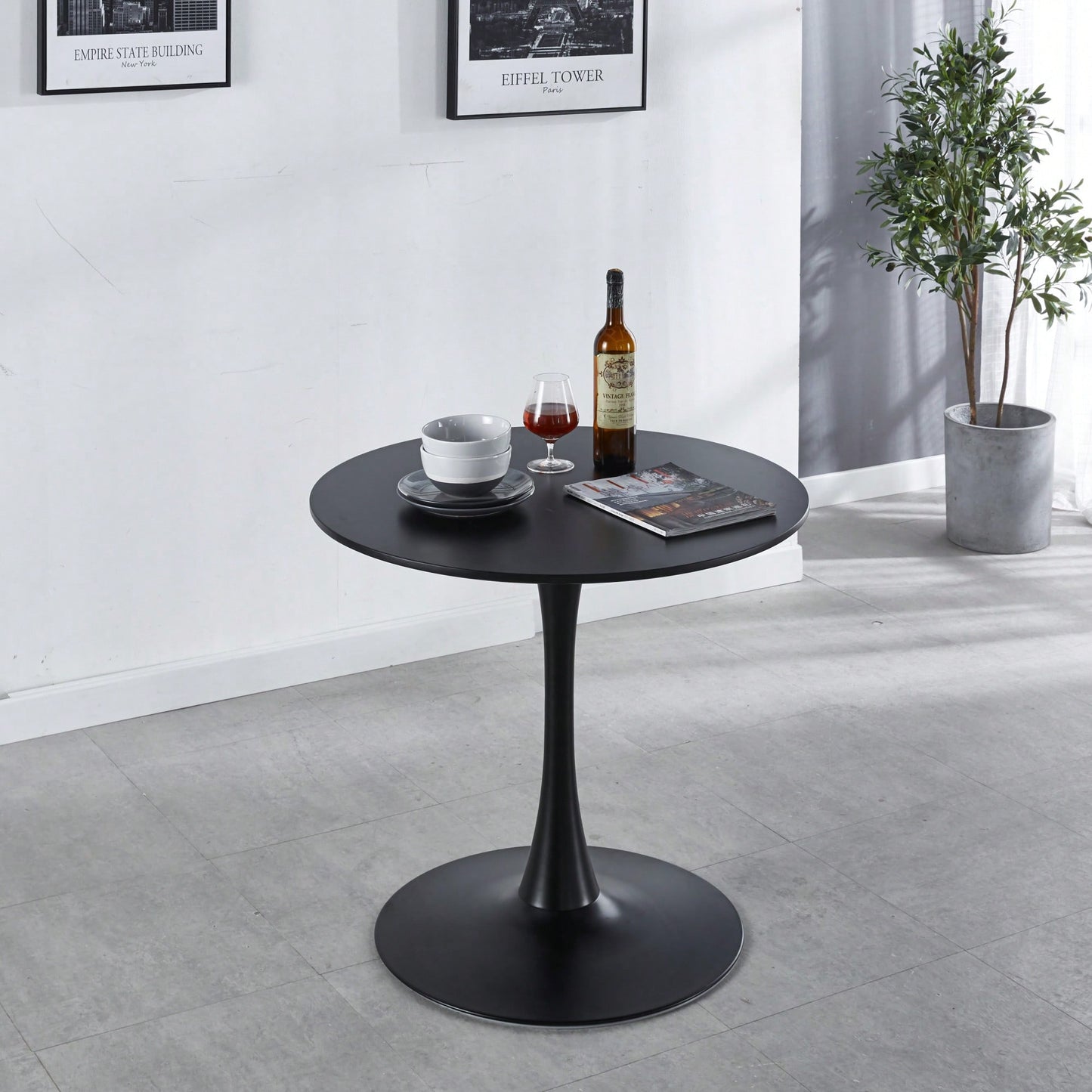 Mid-Century Modern Round Dining Table For 2-4 People, Stylish MDF Top Pedestal Table, Versatile End And Coffee Table