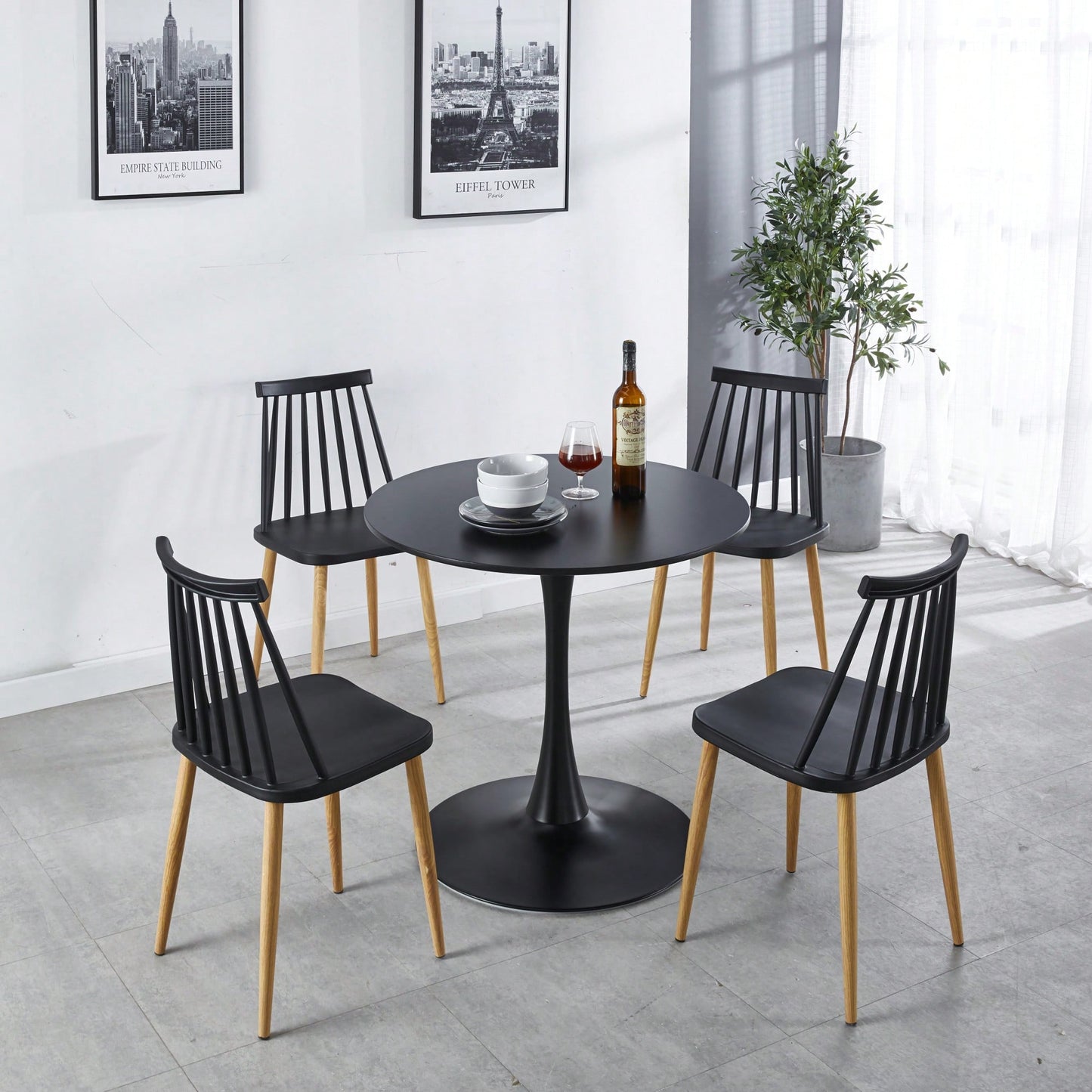 Mid-Century Modern Round Dining Table For 2-4 People, Stylish MDF Top Pedestal Table, Versatile End And Coffee Table