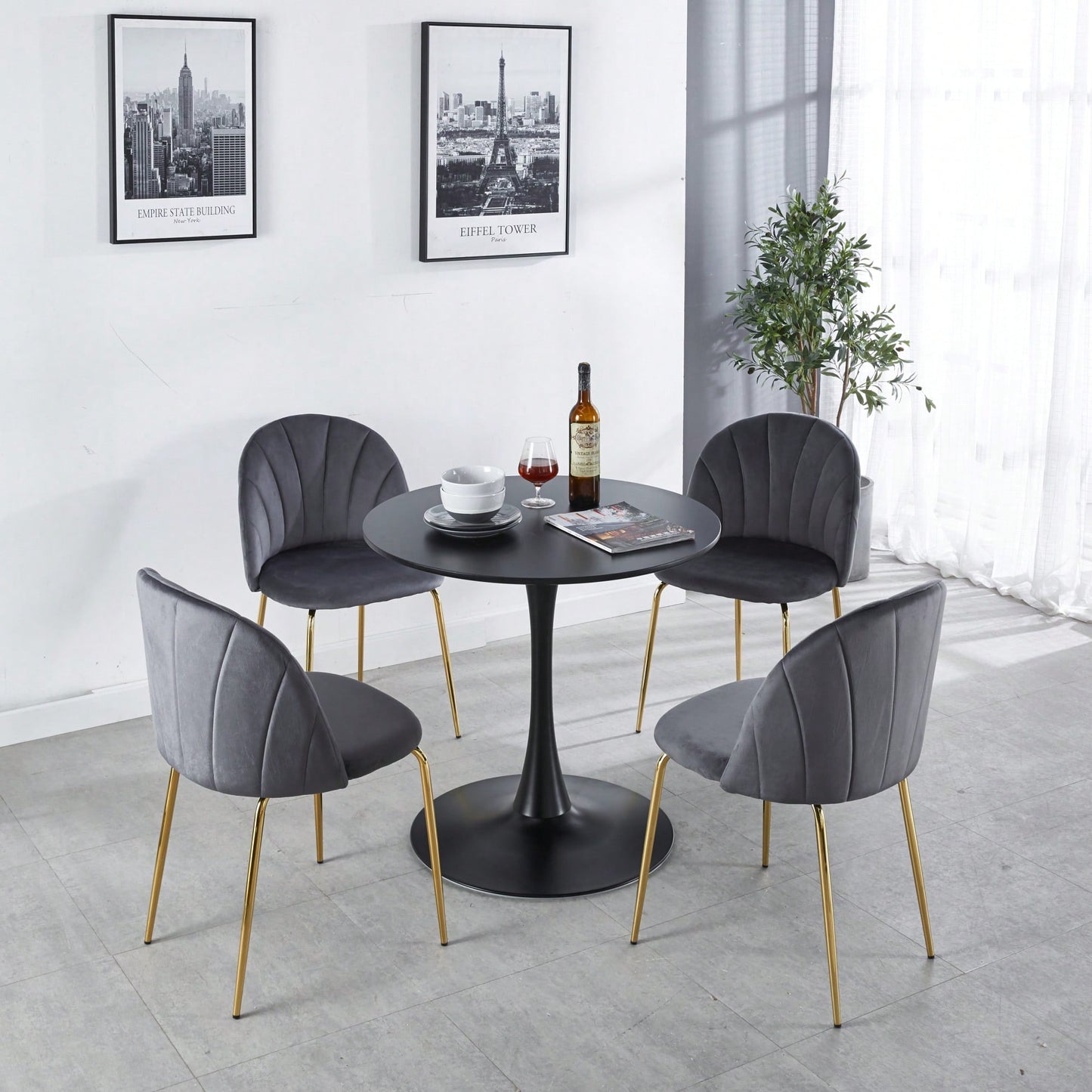 Mid-Century Modern Round Dining Table For 2-4 People, Stylish MDF Top Pedestal Table, Versatile End And Coffee Table