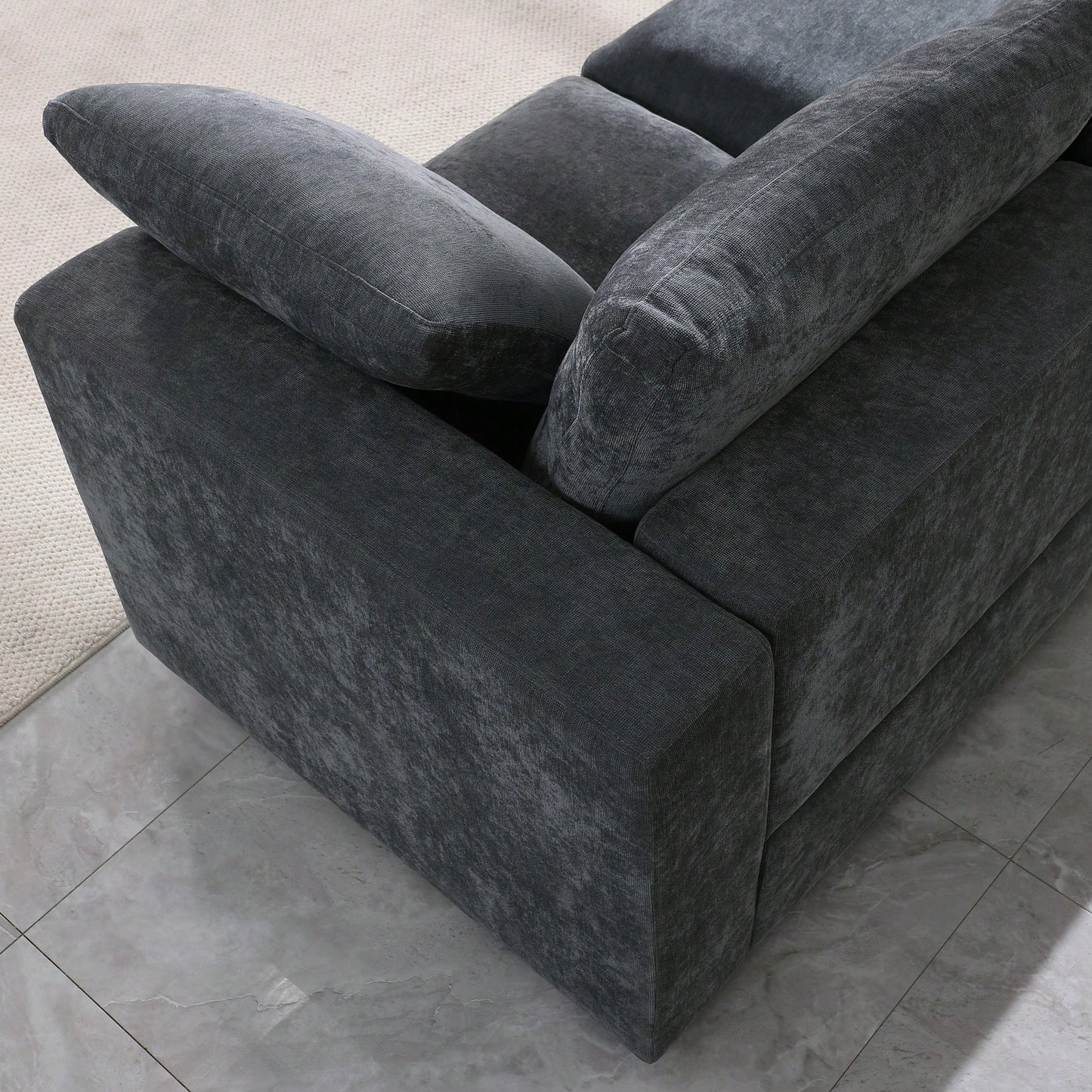 Chenille Modular Sectional Sofa Set With Right Facing Armchair For Modern Living Rooms Grey