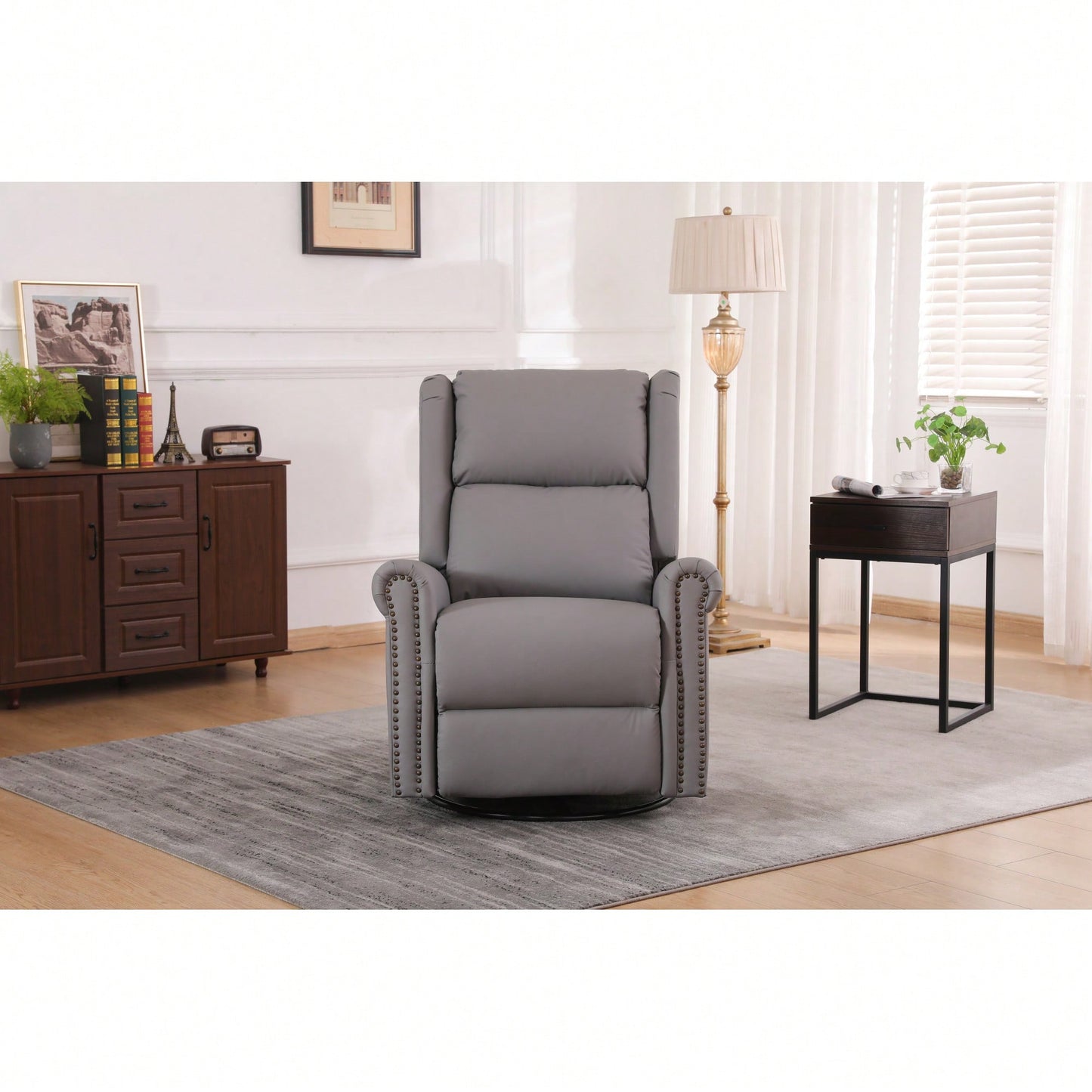 360 Degree Swivel Upholstered Manual Recliner For Living Room Comfort And Style Beige