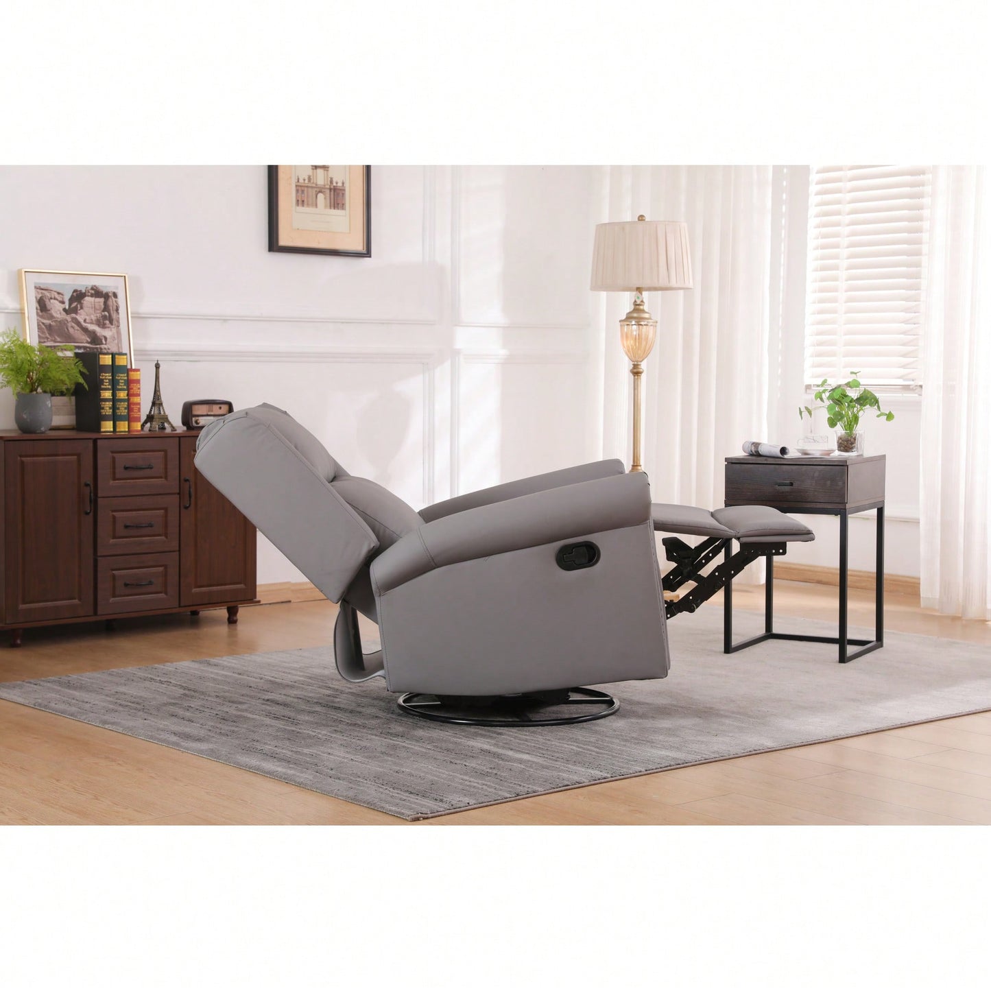 360 Degree Swivel Upholstered Manual Recliner For Living Room Comfort And Style Beige