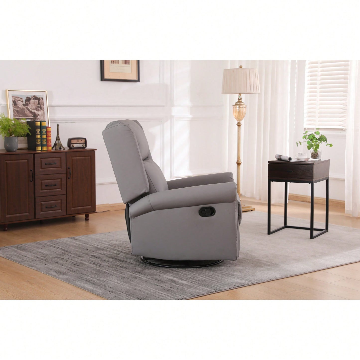 360 Degree Swivel Upholstered Manual Recliner For Living Room Comfort And Style Beige