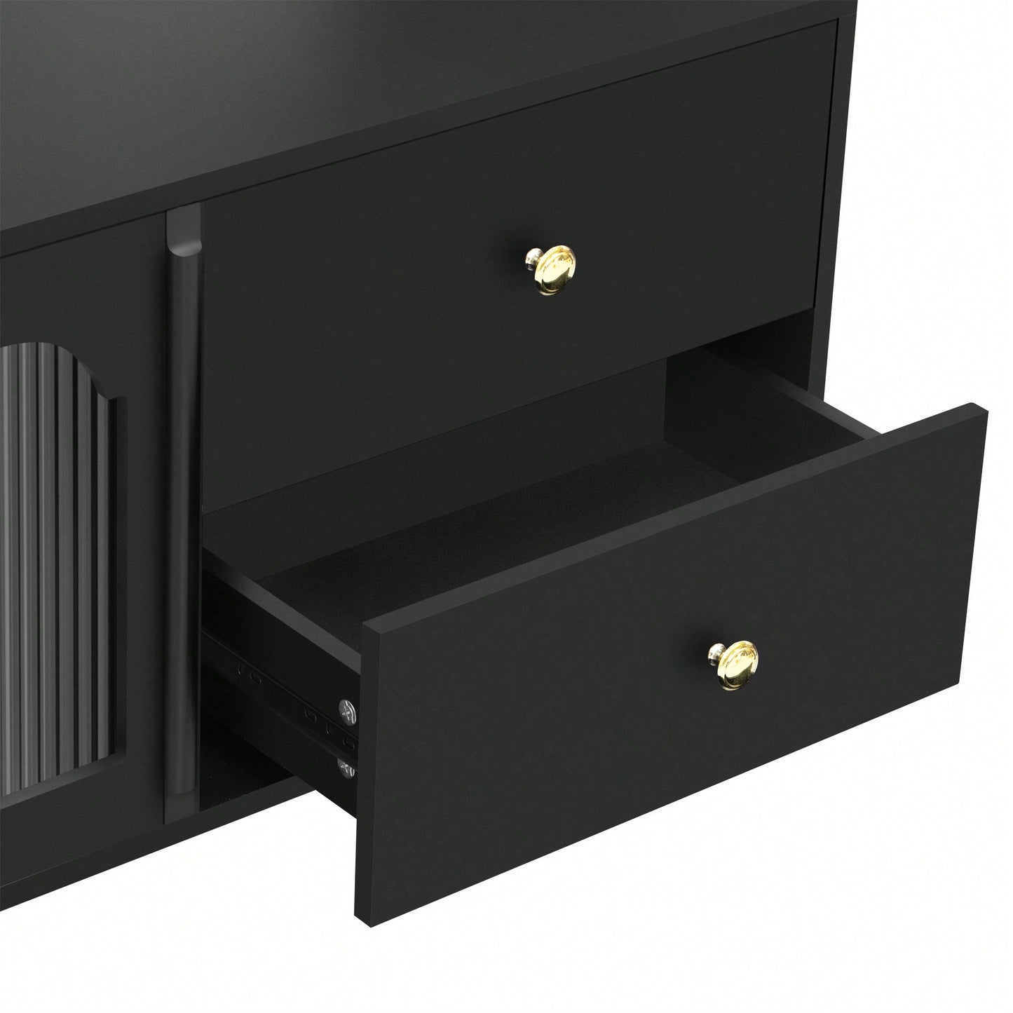 Modern 70.9 Inch TV Stand For Up To 75 Inch TVs With Glass Doors, 4 Drawers, 2 Cabinets, Metal Legs And Handles For Living Room