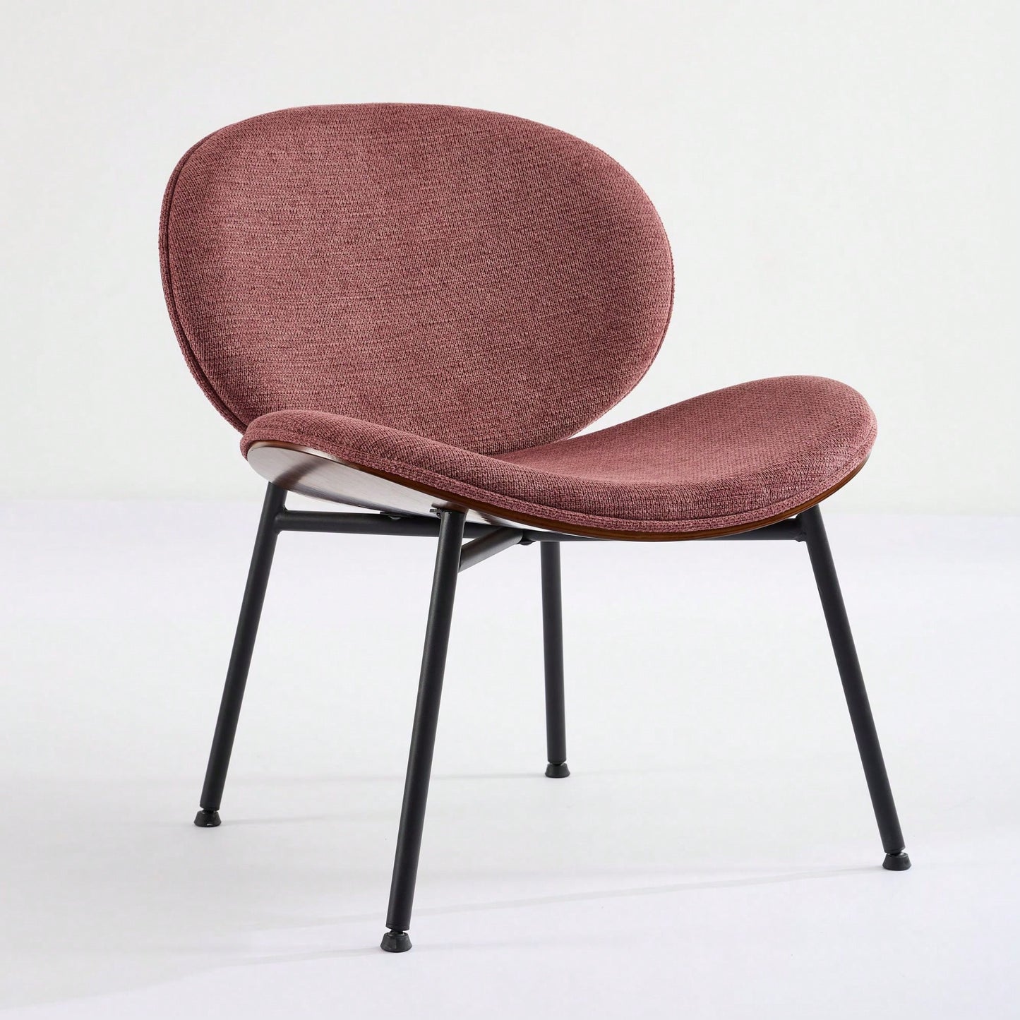 Mid-Century Modern Black Leather Lounge Chair With Walnut Finish Comfortable Backrest And Tripod Design