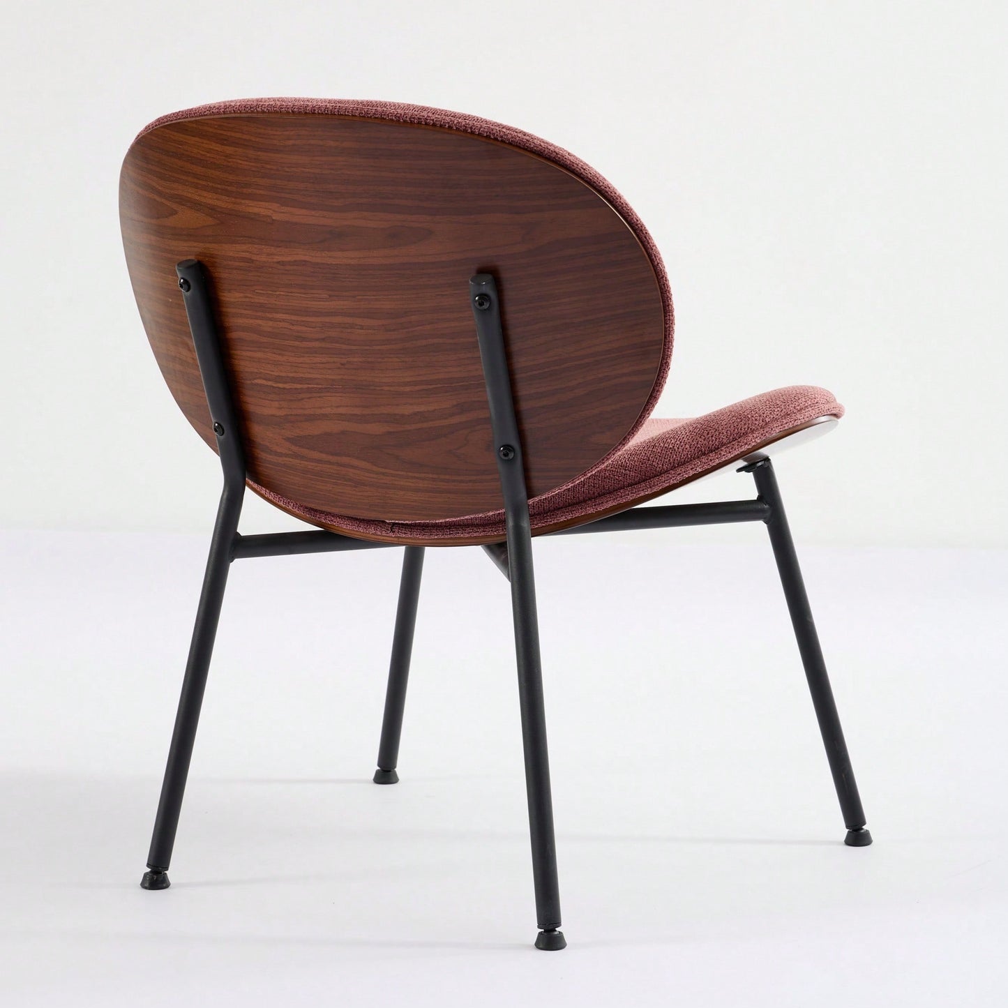 Mid-Century Modern Black Leather Lounge Chair With Walnut Finish Comfortable Backrest And Tripod Design