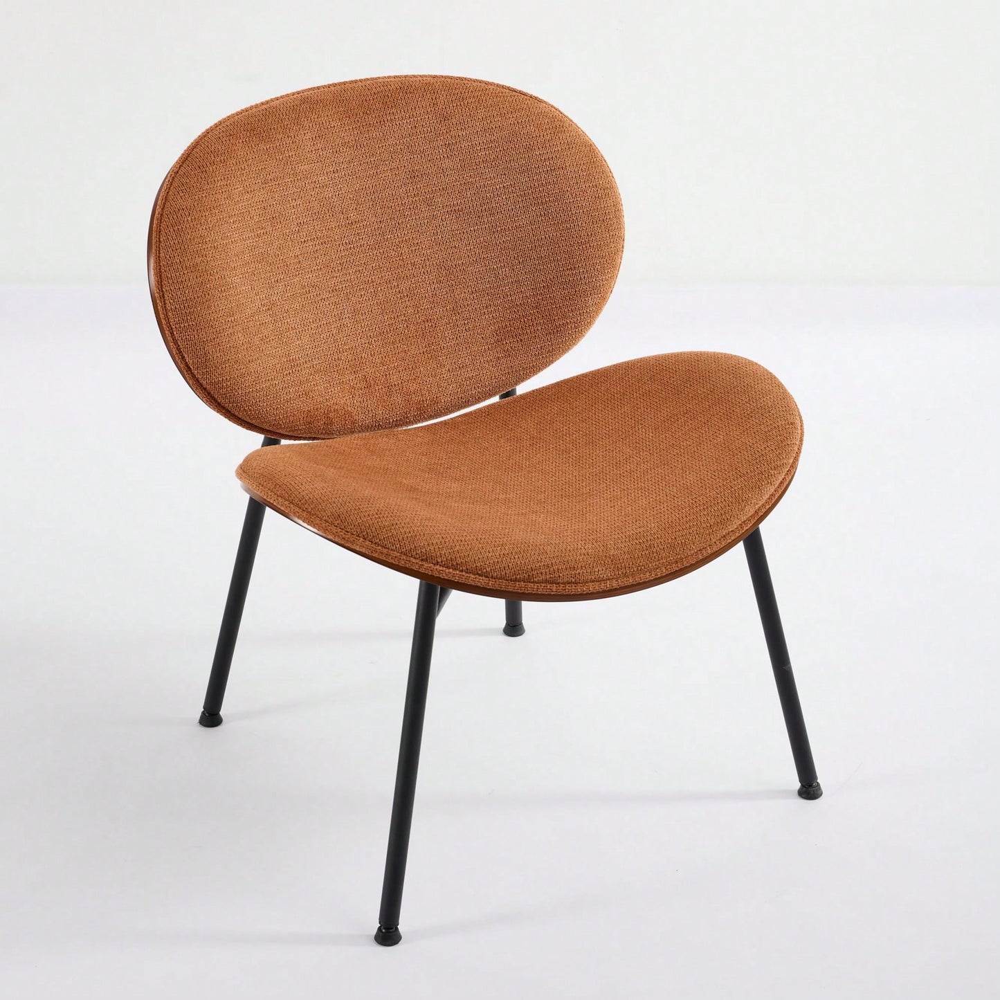 Mid-Century Modern Black Leather Lounge Chair With Walnut Finish Comfortable Backrest And Tripod Design