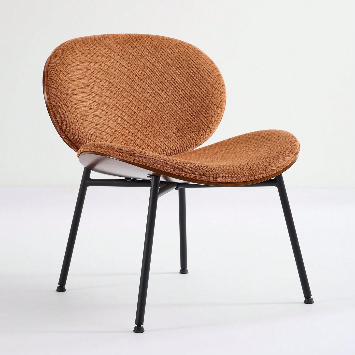Mid-Century Modern Black Leather Lounge Chair With Walnut Finish Comfortable Backrest And Tripod Design