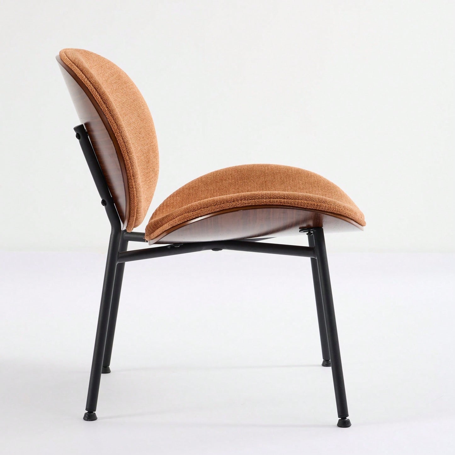 Mid-Century Modern Black Leather Lounge Chair With Walnut Finish Comfortable Backrest And Tripod Design