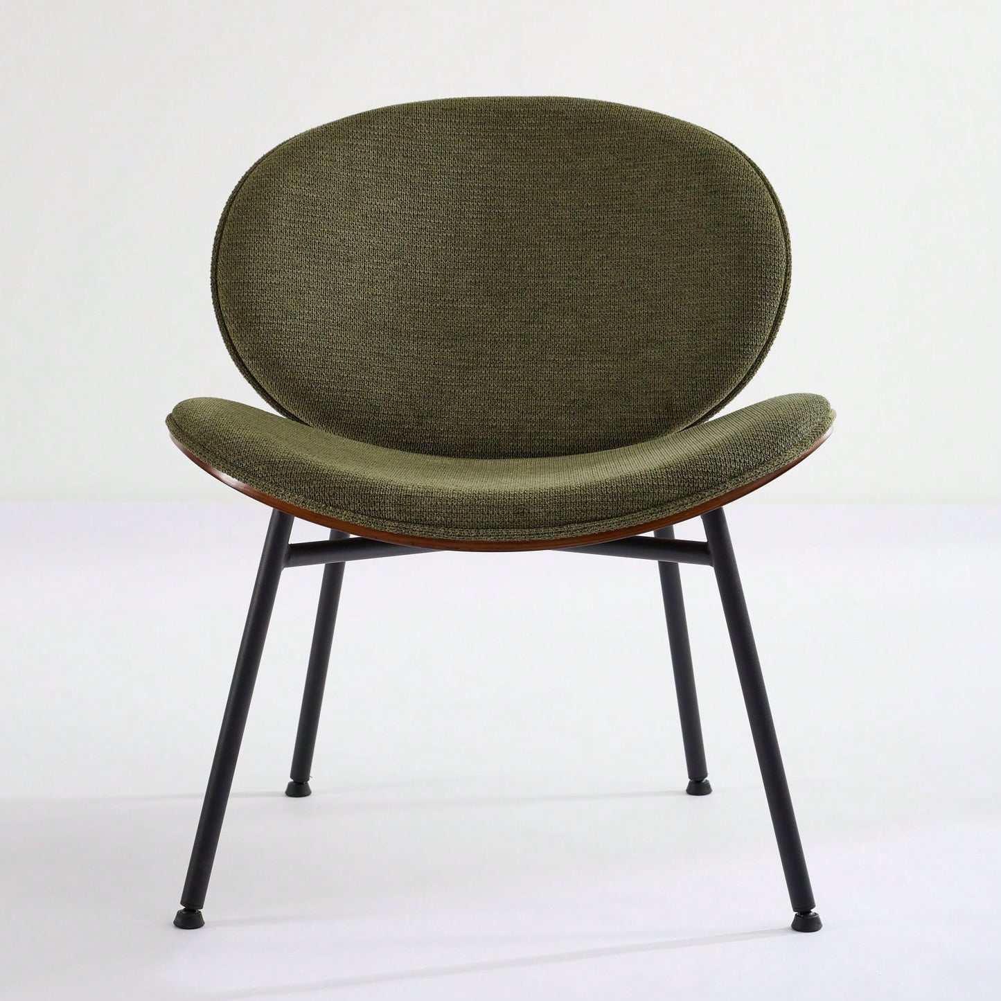 Mid-Century Modern Black Leather Lounge Chair With Walnut Finish Comfortable Backrest And Tripod Design