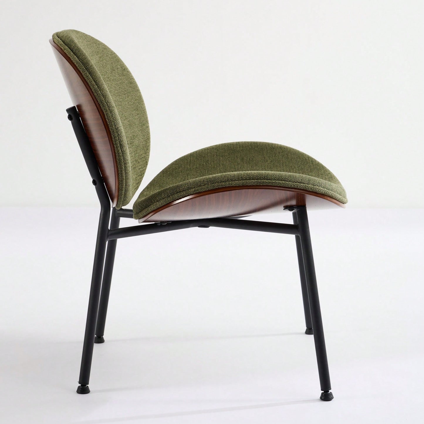 Mid-Century Modern Black Leather Lounge Chair With Walnut Finish Comfortable Backrest And Tripod Design