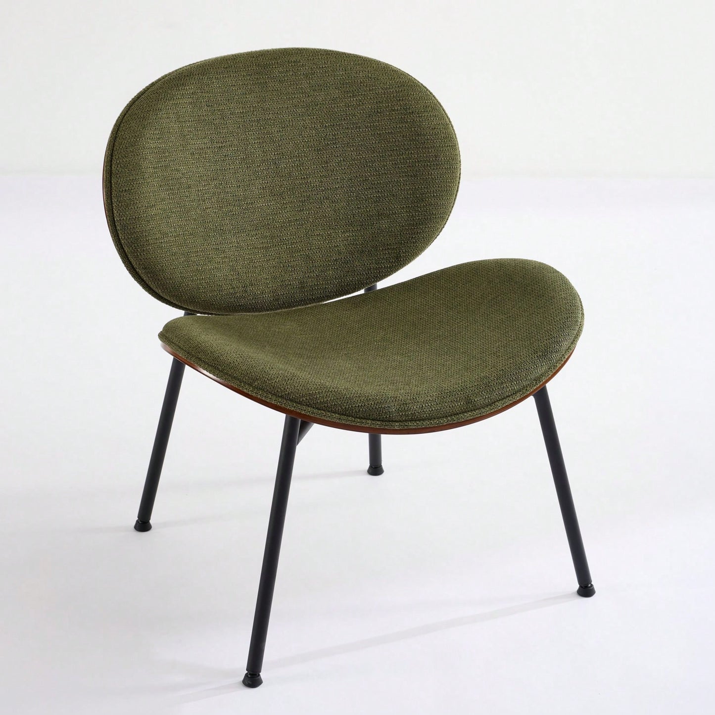 Mid-Century Modern Black Leather Lounge Chair With Walnut Finish Comfortable Backrest And Tripod Design