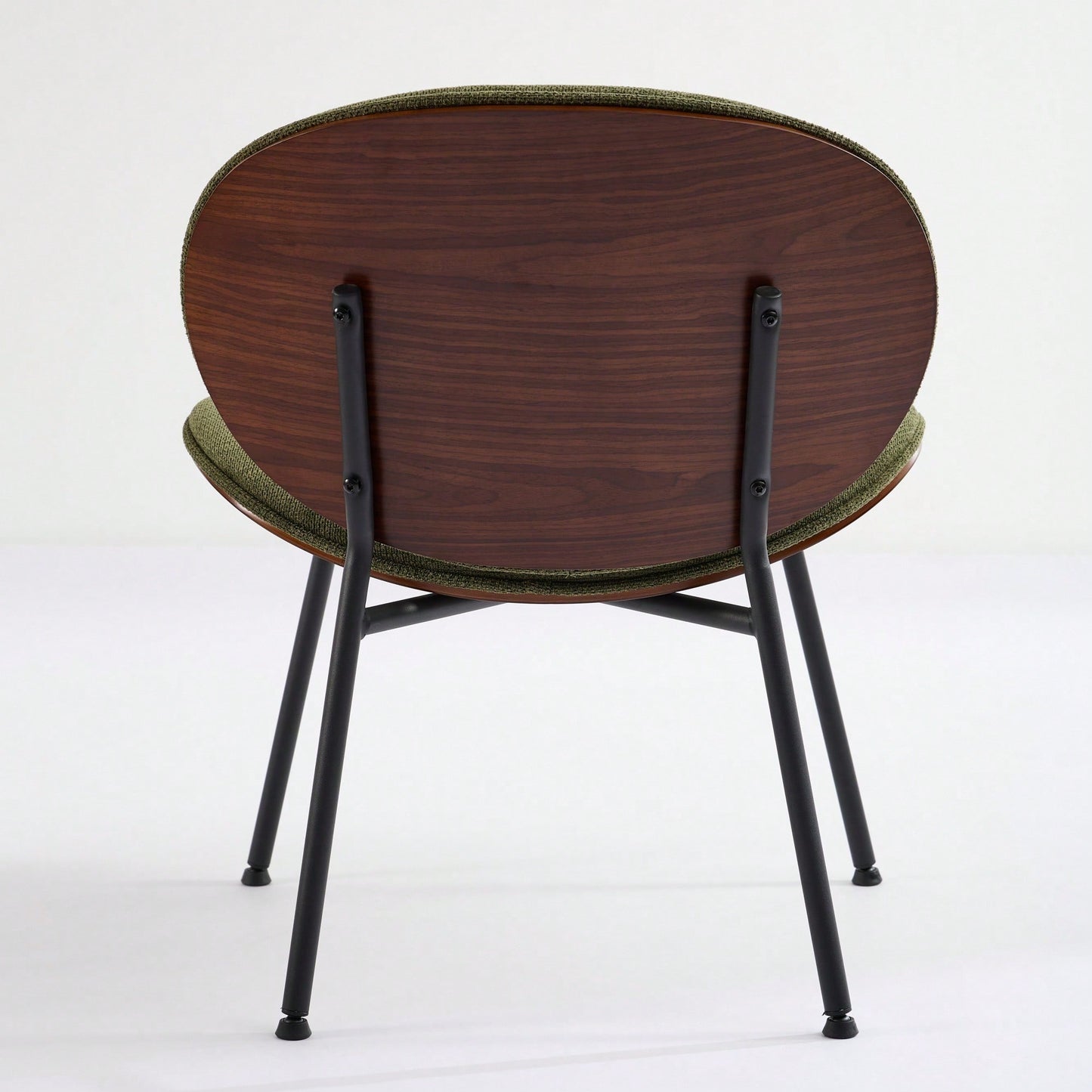 Mid-Century Modern Black Leather Lounge Chair With Walnut Finish Comfortable Backrest And Tripod Design