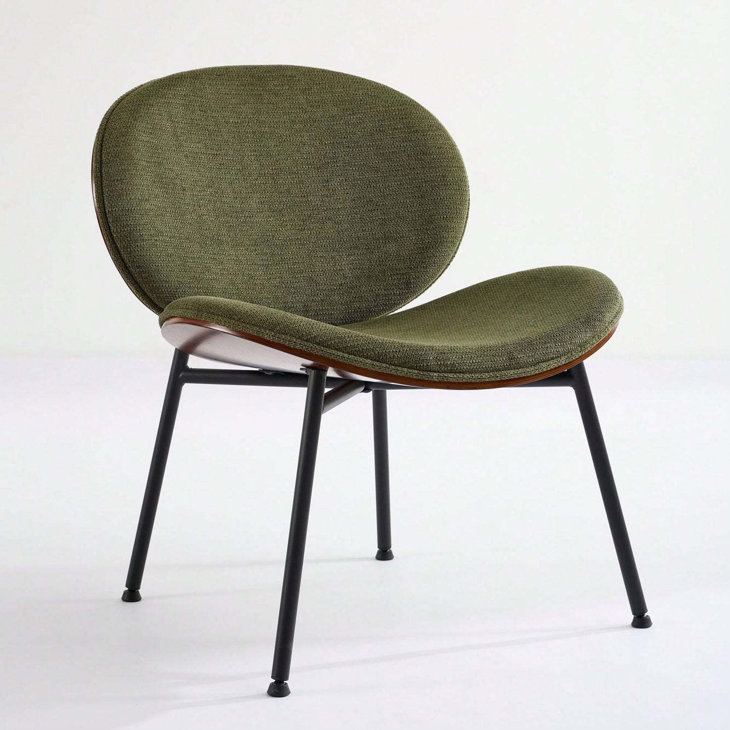 Mid-Century Modern Black Leather Lounge Chair With Walnut Finish Comfortable Backrest And Tripod Design