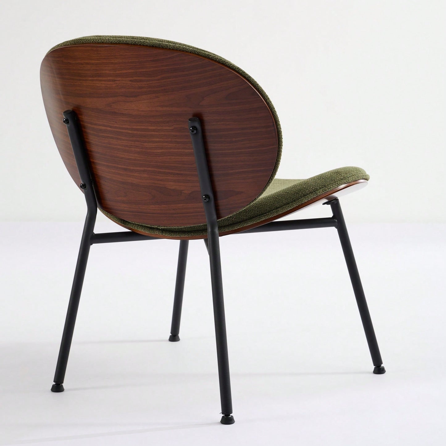 Mid-Century Modern Black Leather Lounge Chair With Walnut Finish Comfortable Backrest And Tripod Design