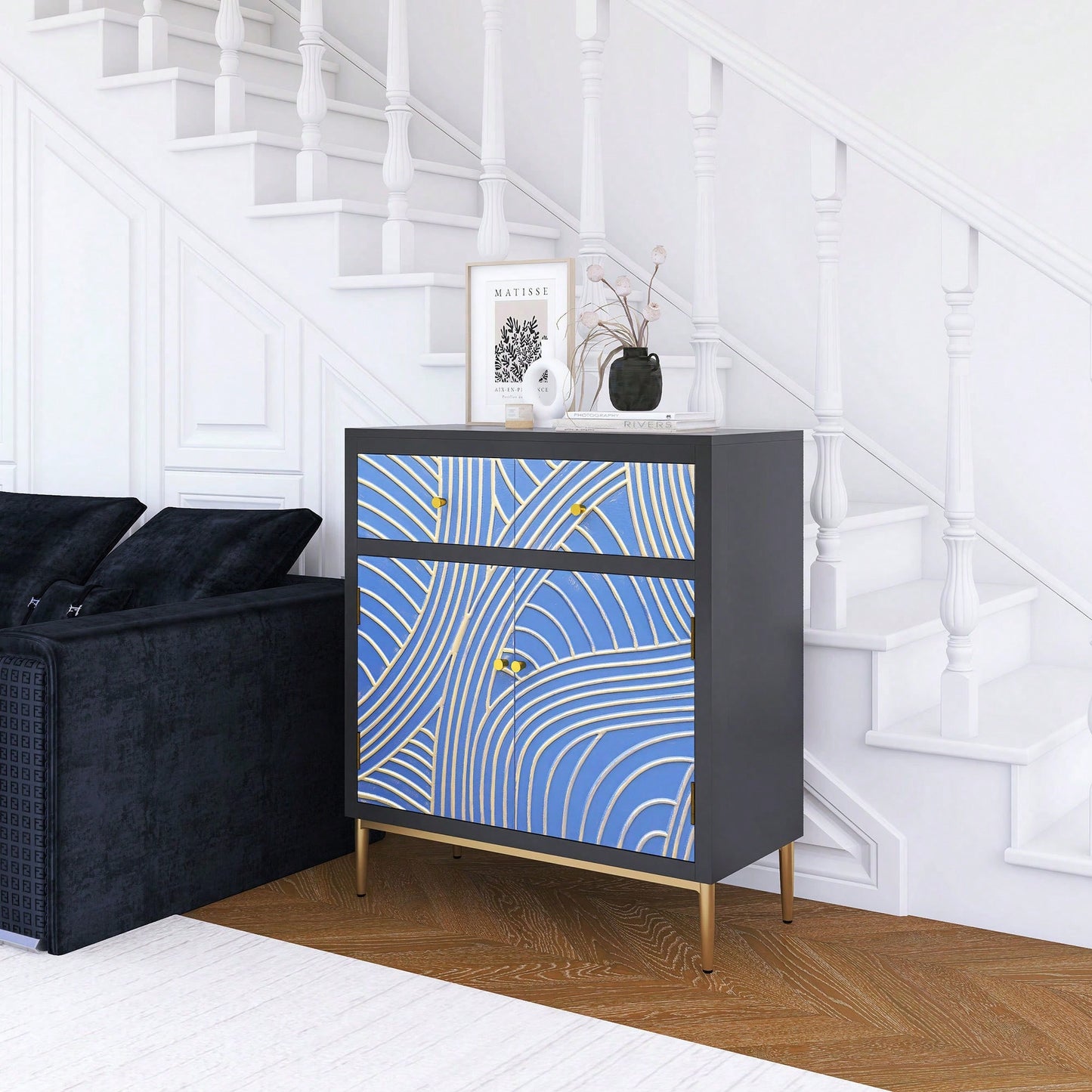 Stylish Accent Cabinet With Double Doors, Drawer And Adjustable Shelf For Living Room, Hallway, Entryway, Dining Room