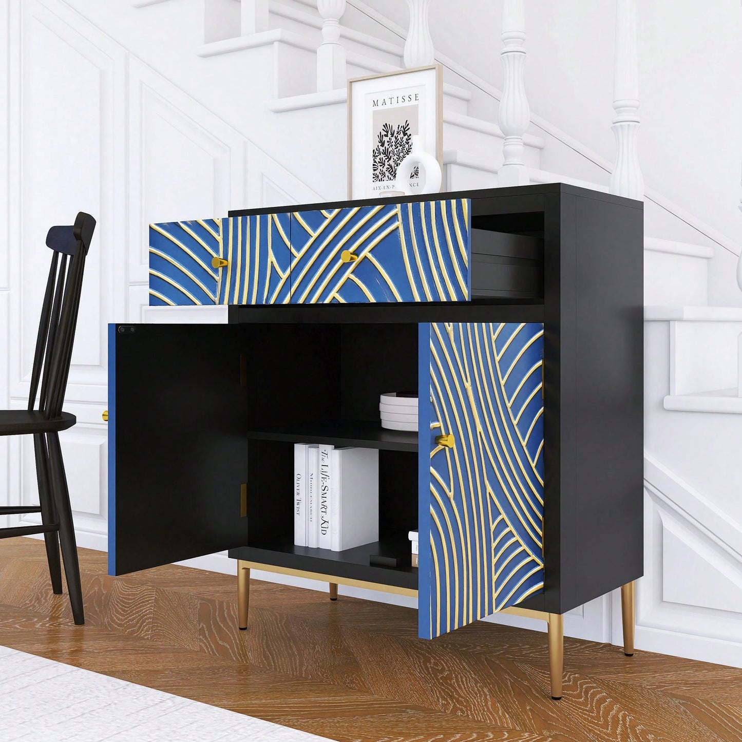 Stylish Accent Cabinet With Double Doors, Drawer And Adjustable Shelf For Living Room, Hallway, Entryway, Dining Room
