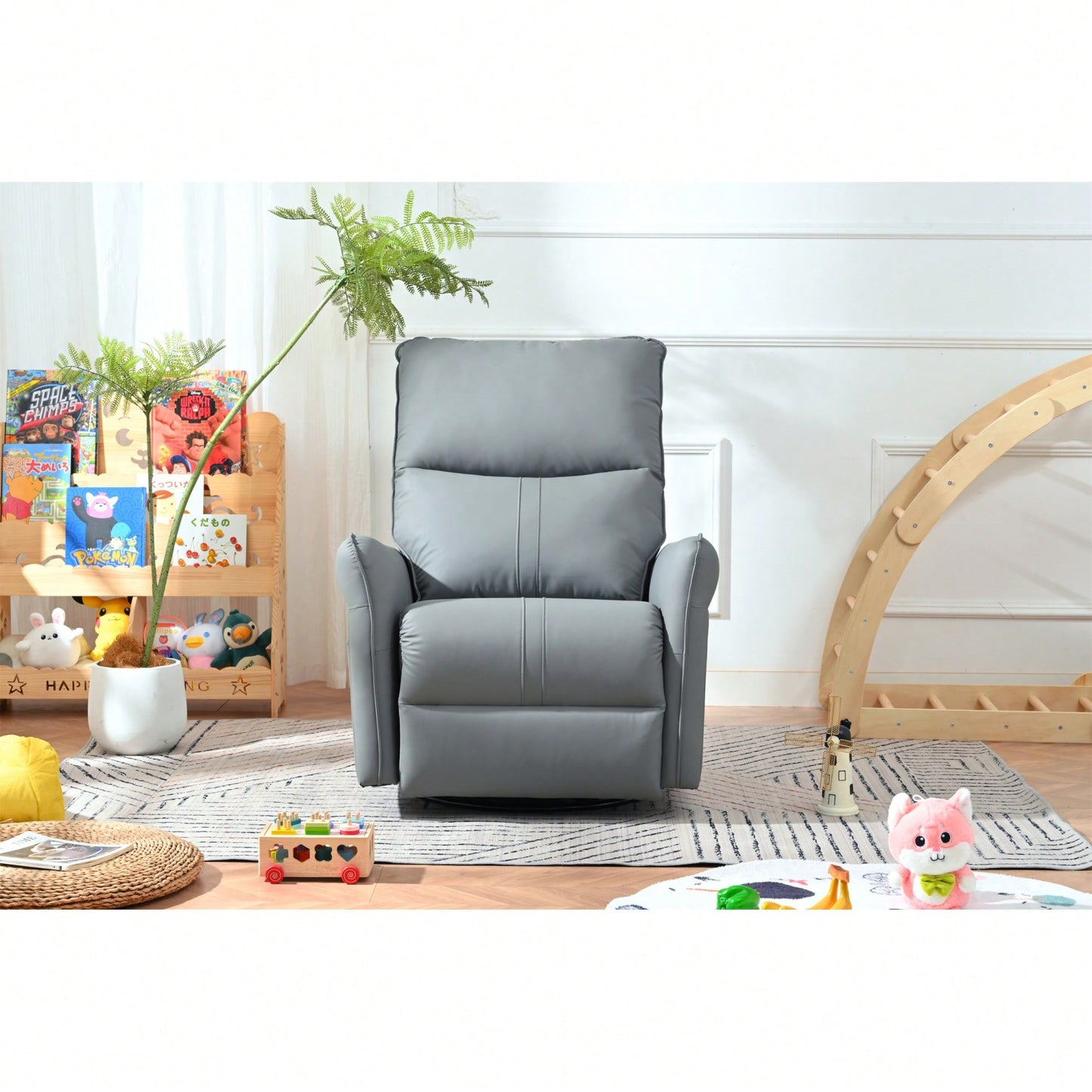 Modern 360° Swivel Rocking Recliner Chair For Nursery And Living Room With Side Pocket In Light Gray