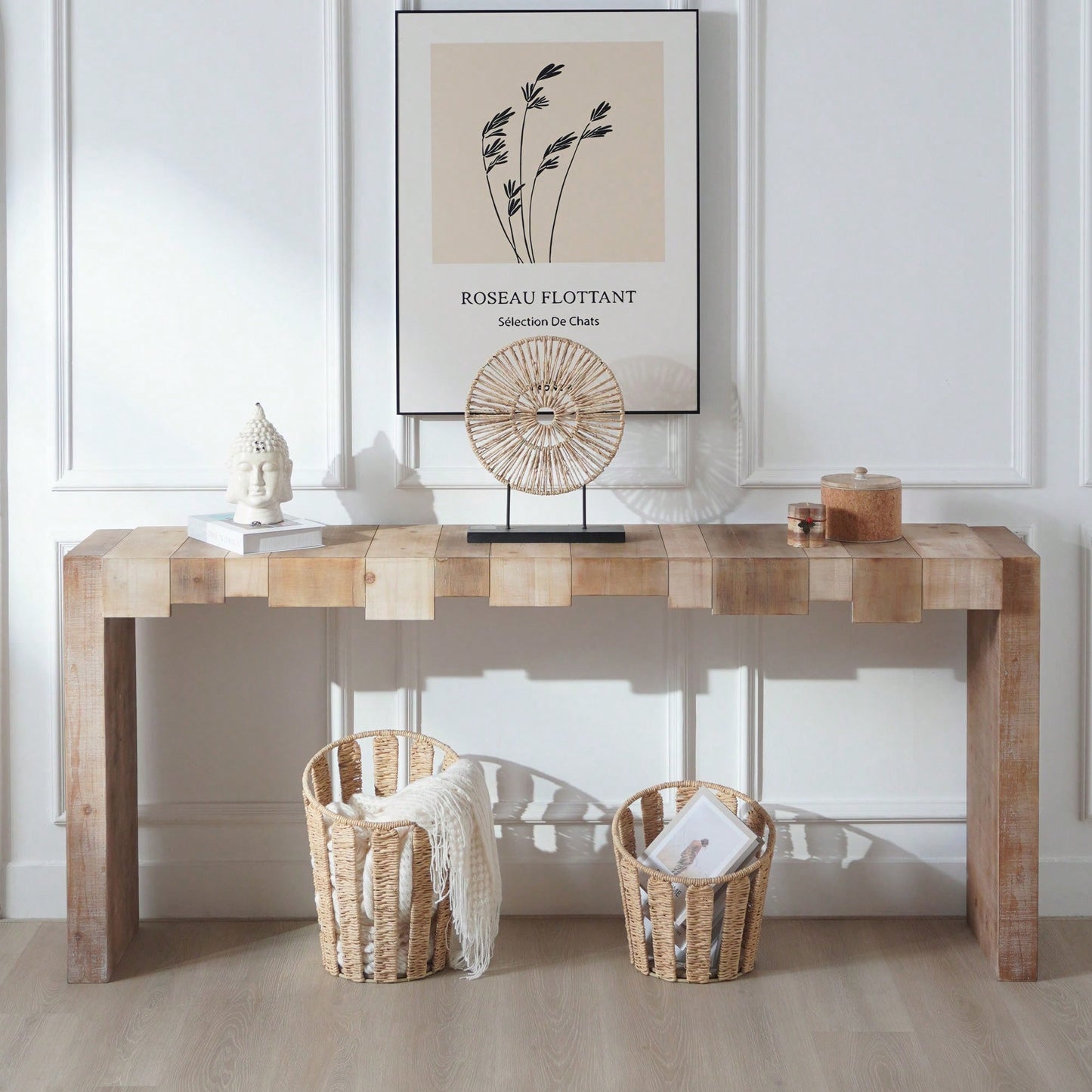Rustic Modern Step-Block Design Console Table In Manufactured Wood For Living Room Or Entryway