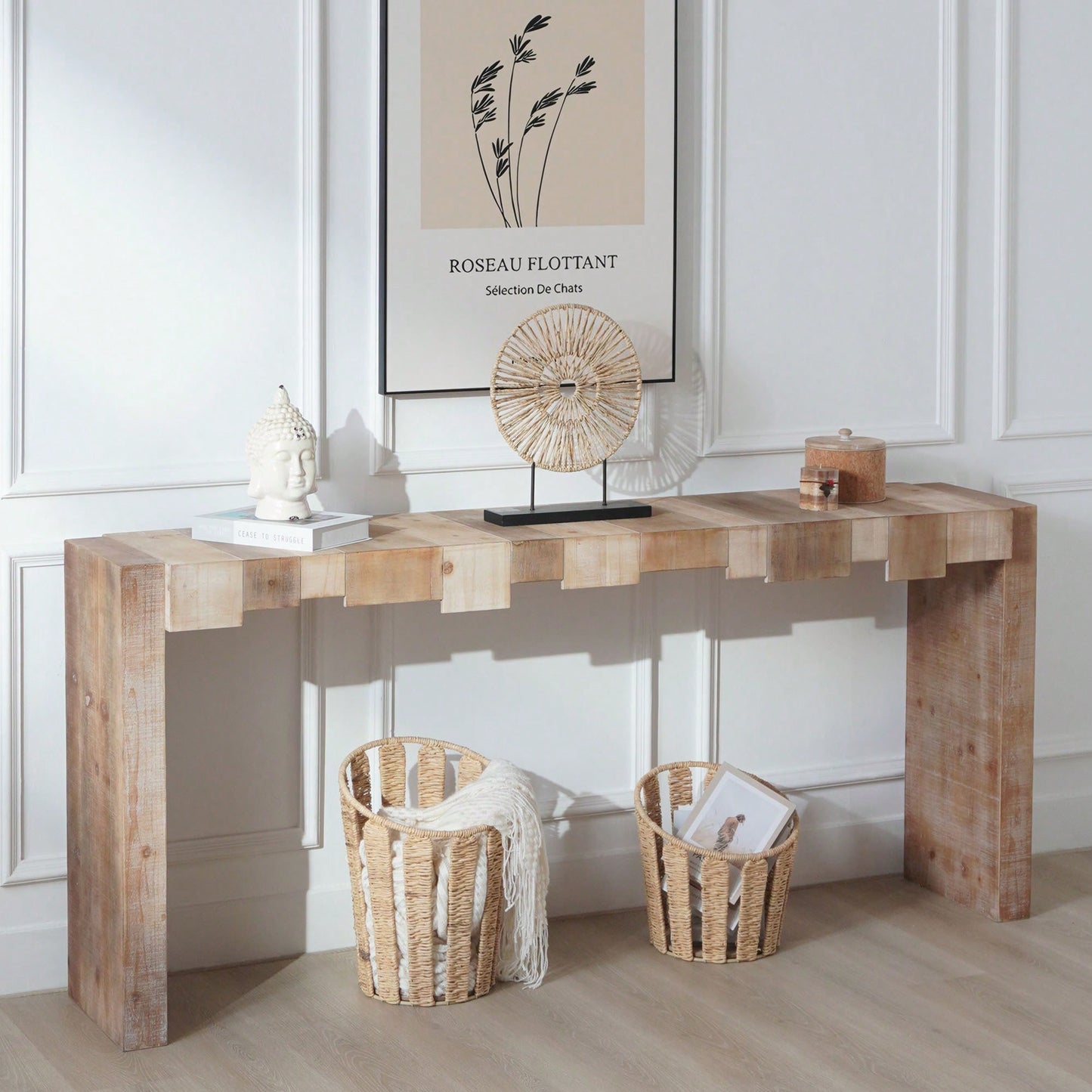 Rustic Modern Step-Block Design Console Table In Manufactured Wood For Living Room Or Entryway