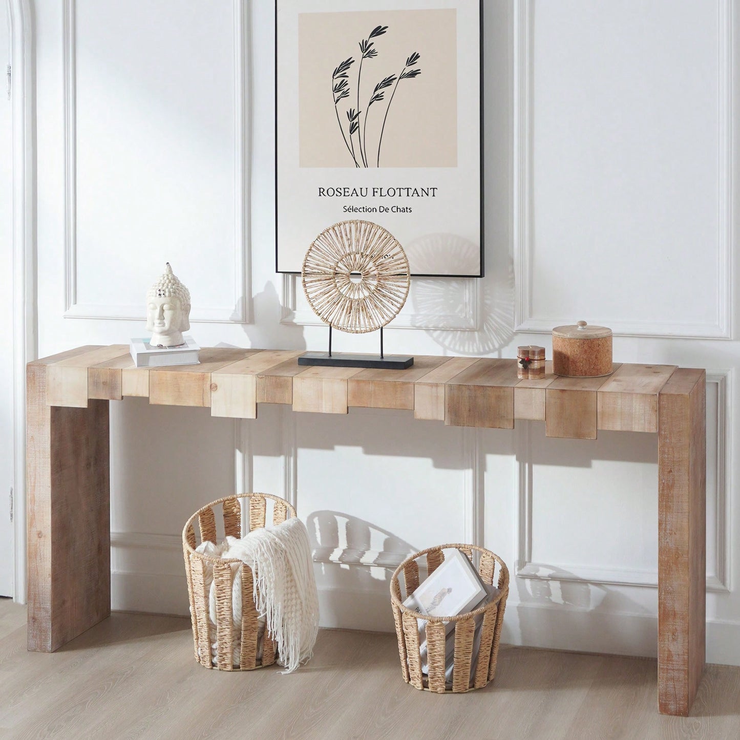 Rustic Modern Step-Block Design Console Table In Manufactured Wood For Living Room Or Entryway