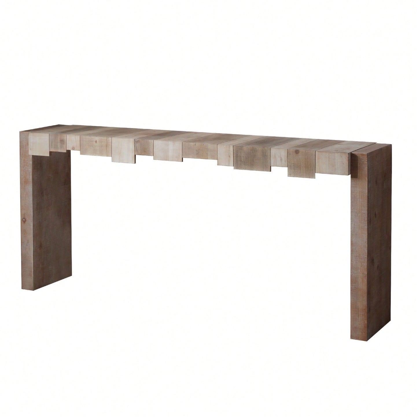 Rustic Modern Step-Block Design Console Table In Manufactured Wood For Living Room Or Entryway