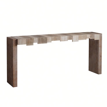 Rustic Modern Step-Block Design Console Table In Manufactured Wood For Living Room Or Entryway