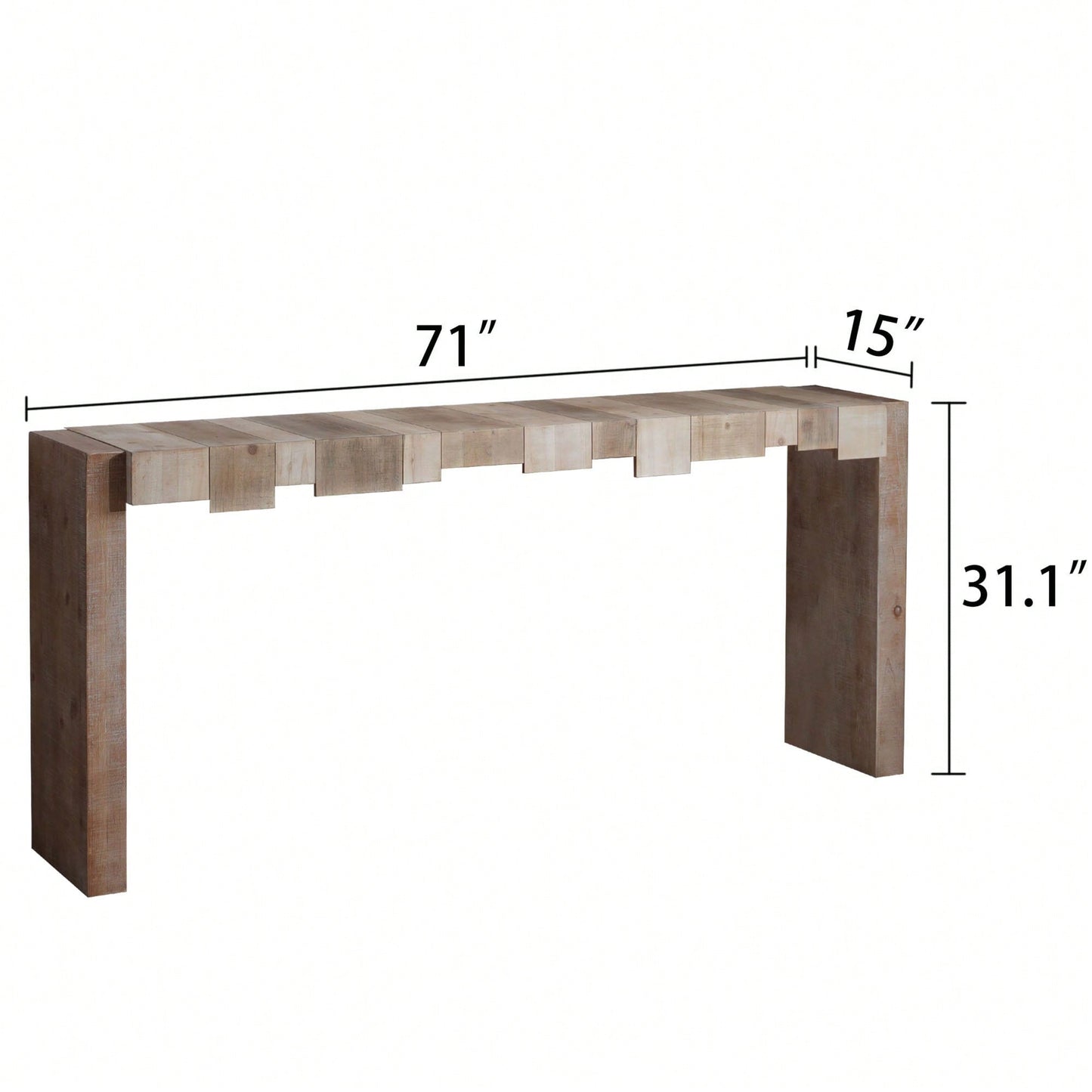 Rustic Modern Step-Block Design Console Table In Manufactured Wood For Living Room Or Entryway